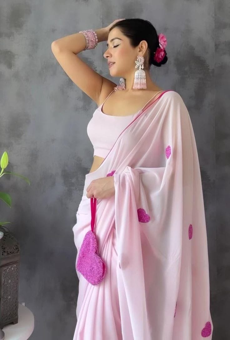 Mind-blowing 1-Minute Ready To Wear Light Pink Georgette Saree