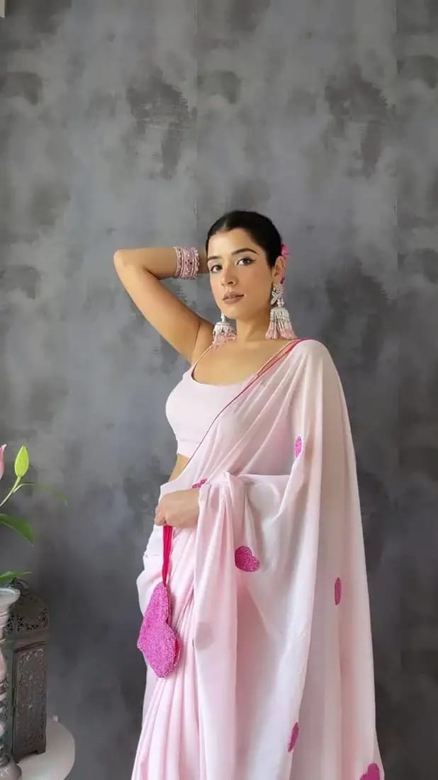 Mind-blowing 1-Minute Ready To Wear Light Pink Georgette Saree