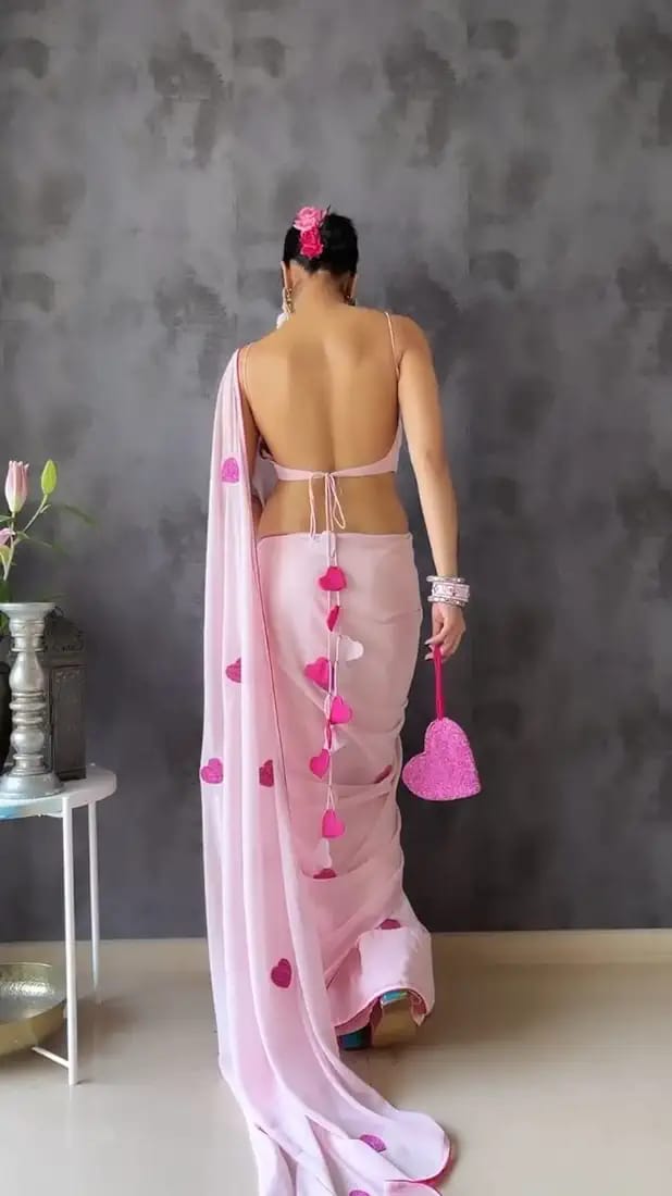 Mind-blowing 1-Minute Ready To Wear Light Pink Georgette Saree