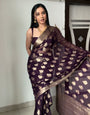 Attract 1-Minute Ready To Wear Dark Purple Cotton Silk Saree