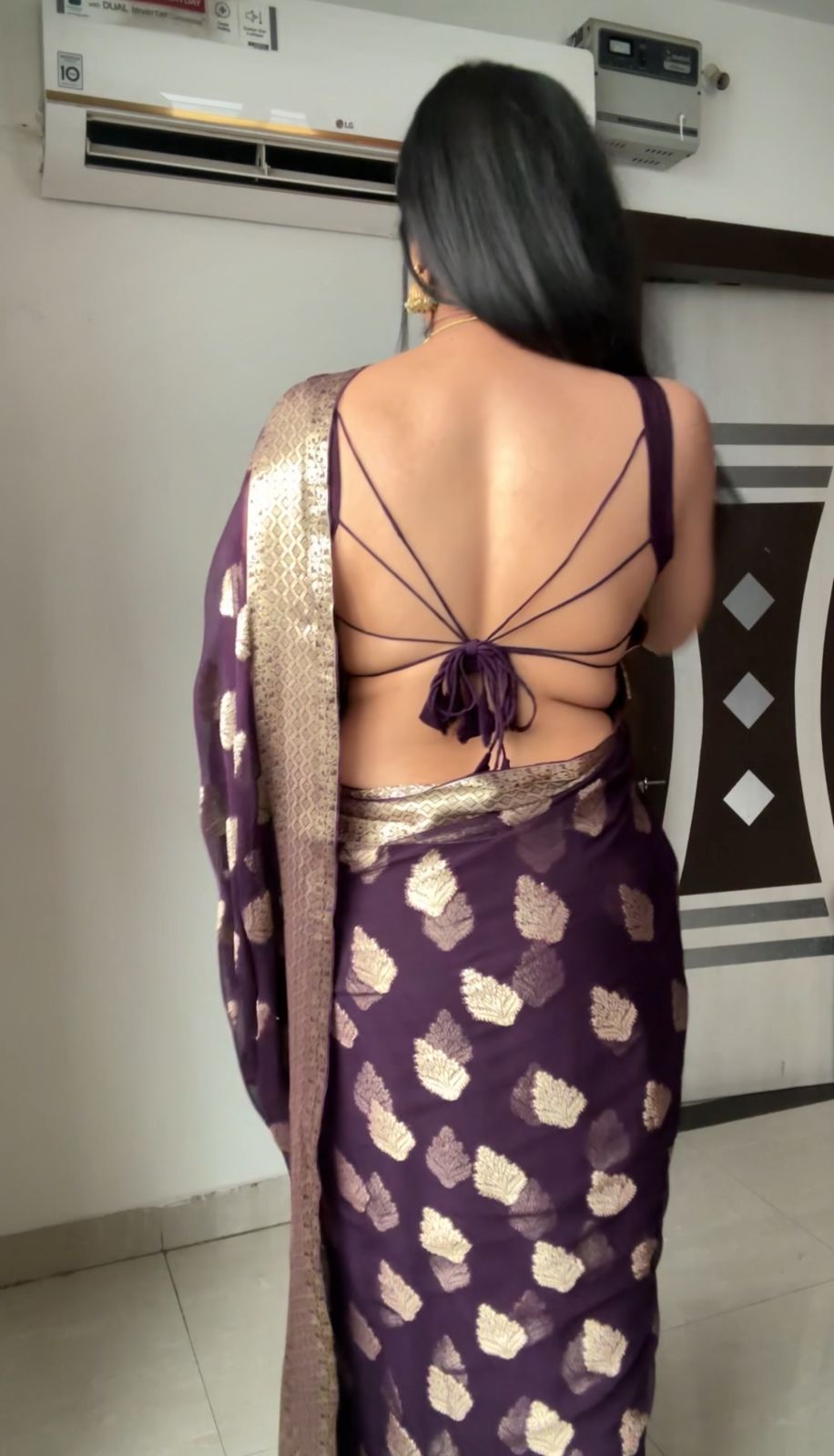 Attract 1-Minute Ready To Wear Dark Purple Cotton Silk Saree