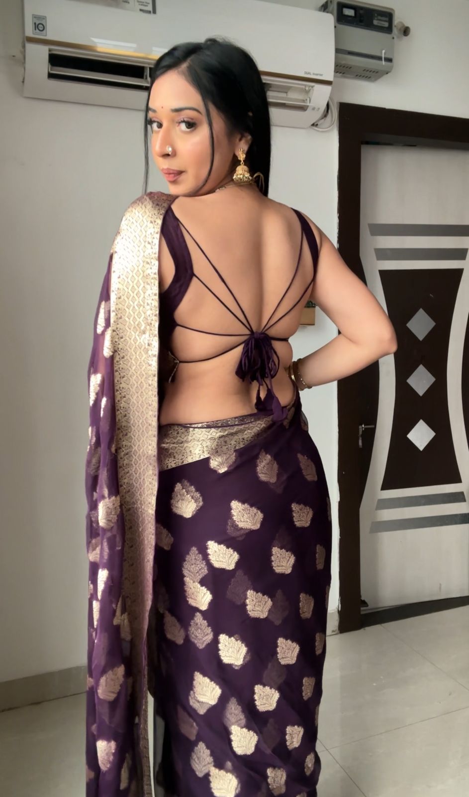 Attract 1-Minute Ready To Wear Dark Purple Cotton Silk Saree