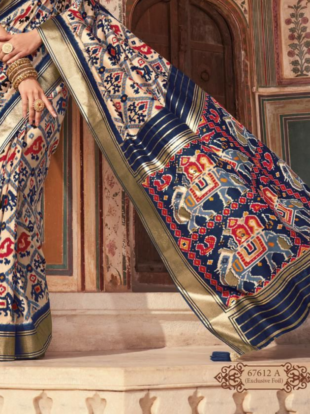 Pretty Blue Patola Silk Saree