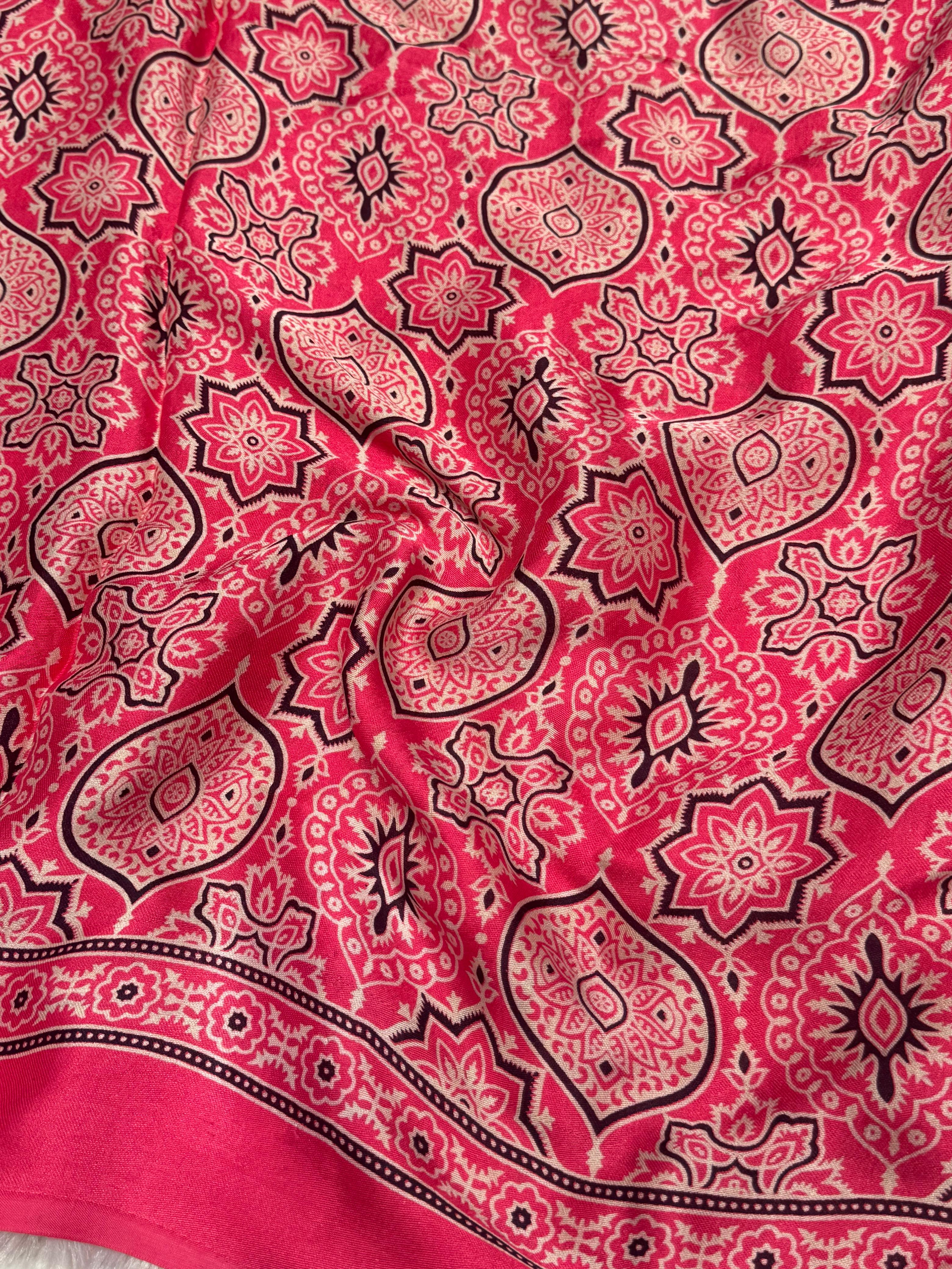 Pink Ajrakh Hand Block Modal Silk Saree With Fancy Ajrakh Pallu