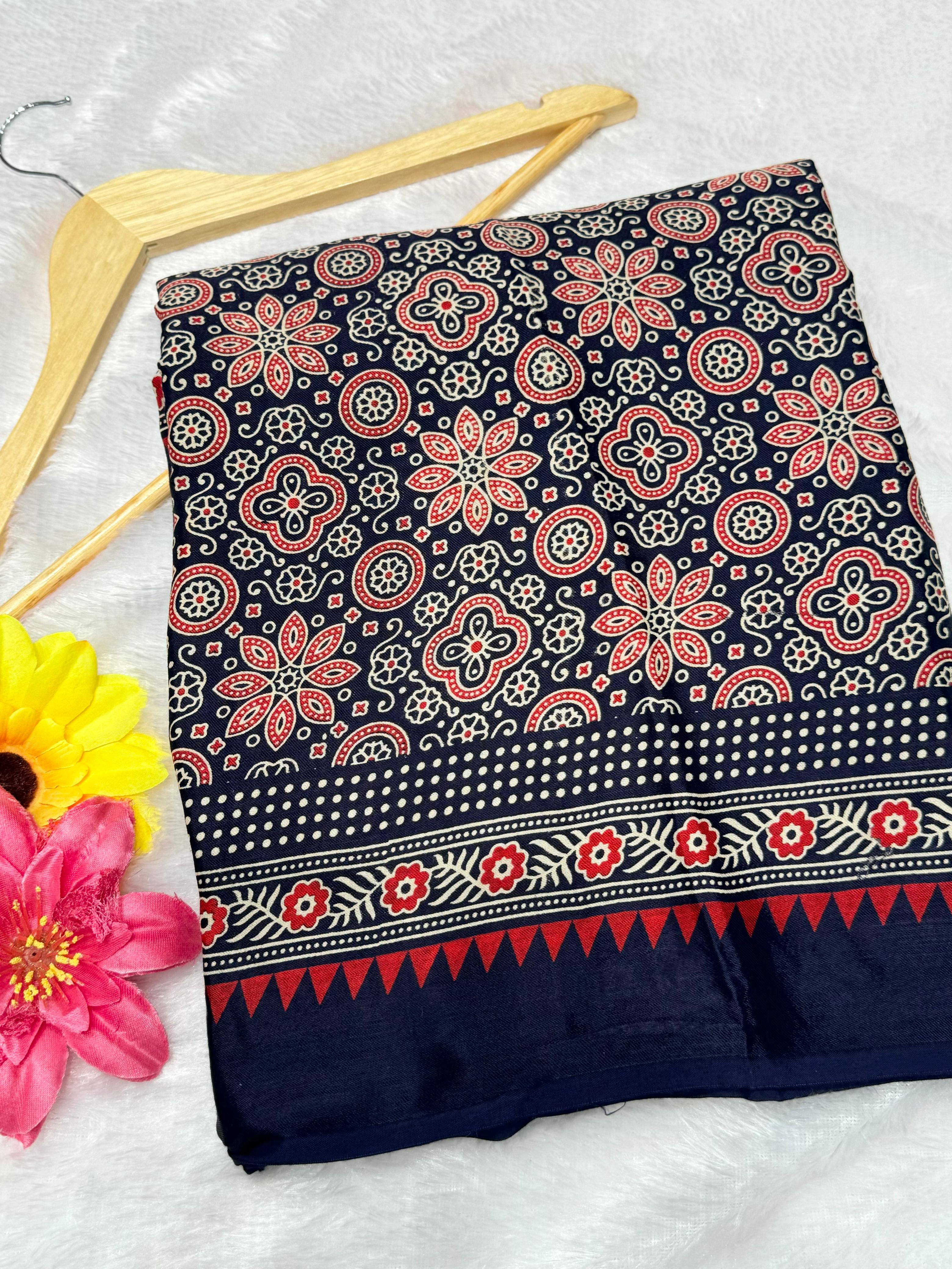 Blue Ajrakh Hand Block Modal Silk Saree With Fancy Ajrakh Pallu - 2