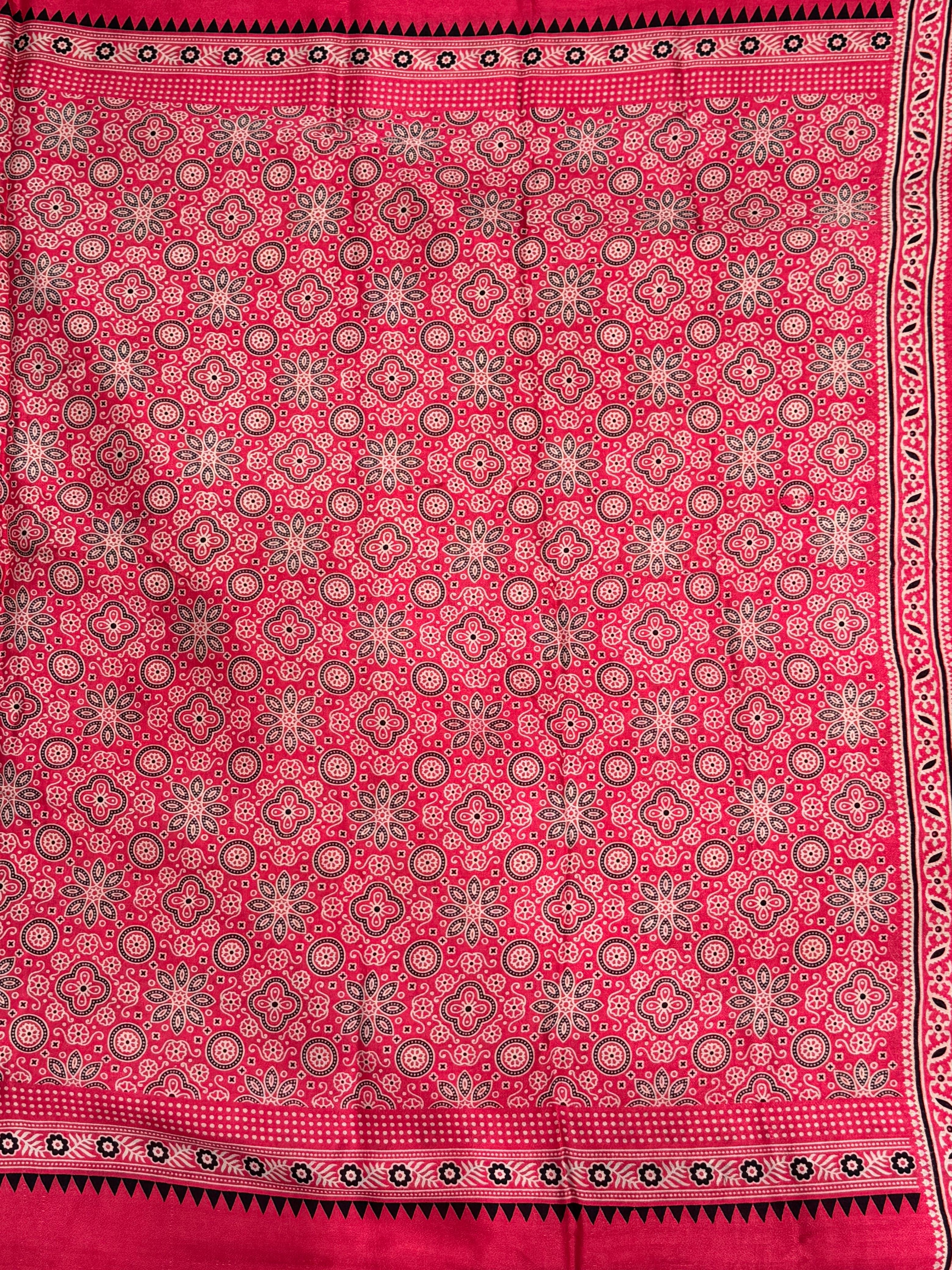 Pink Ajrakh Hand Block Modal Silk Saree With Fancy Ajrakh Pallu - 2