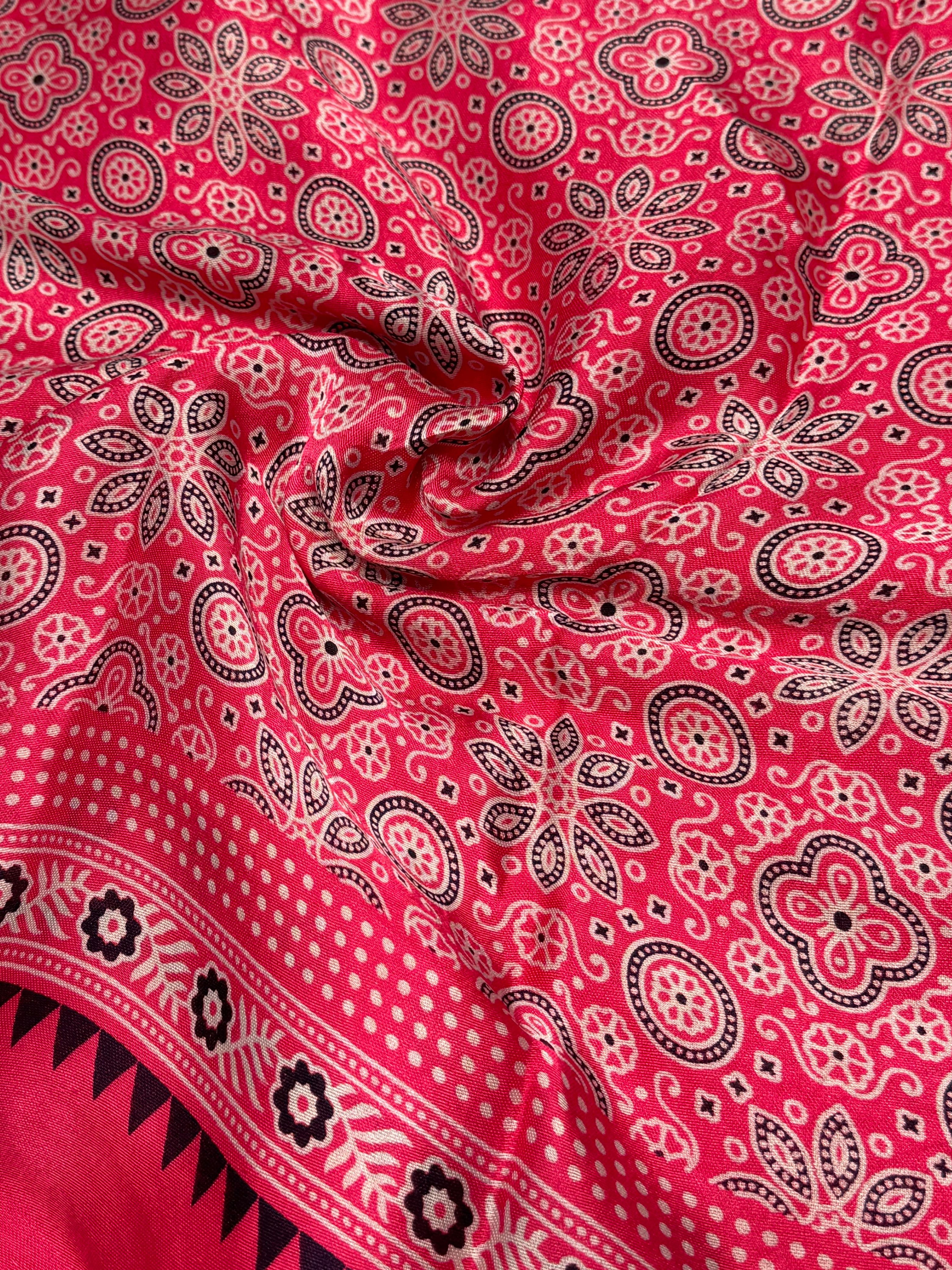 Pink Ajrakh Hand Block Modal Silk Saree With Fancy Ajrakh Pallu - 2