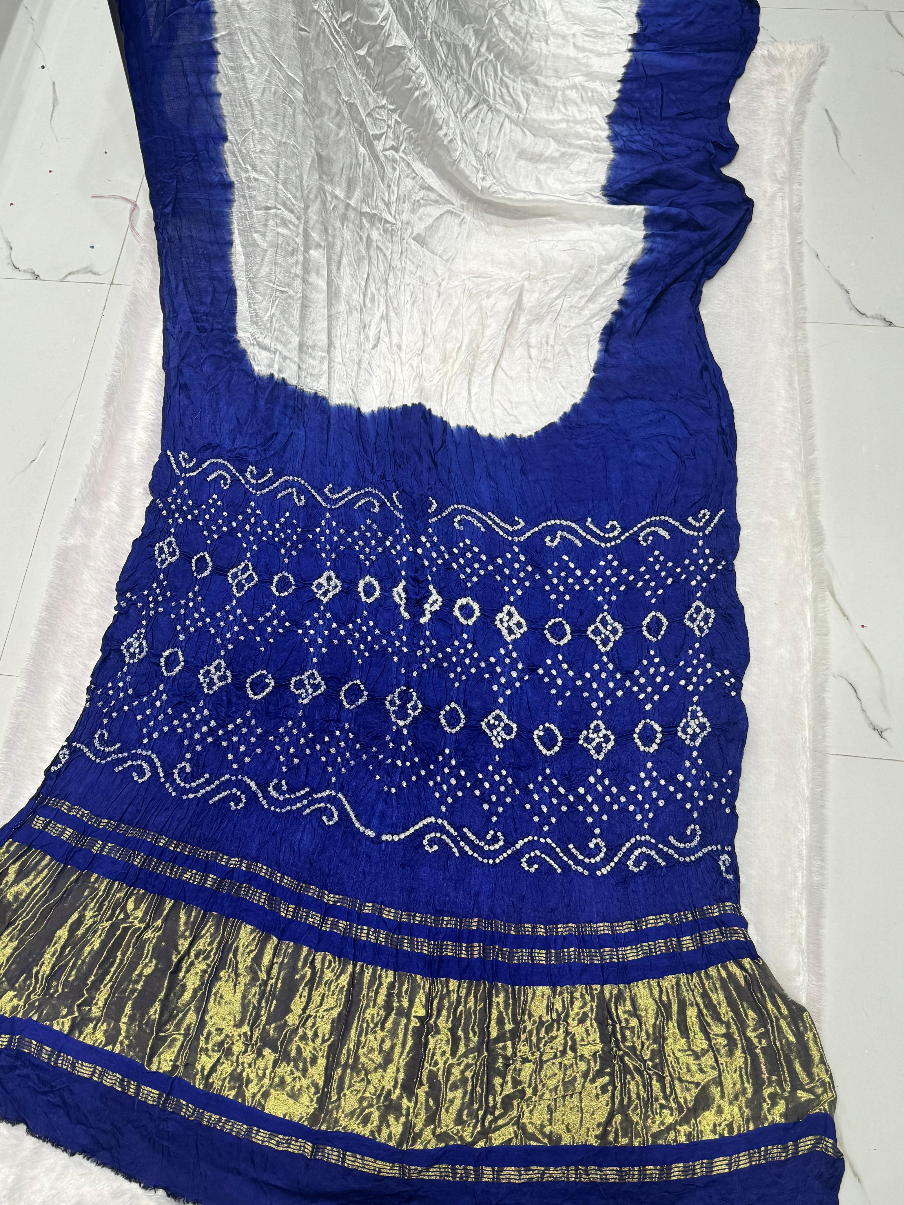 Pretty Blue Plain Pure Modal Silk Shibori Bandhani With Zari Pallu