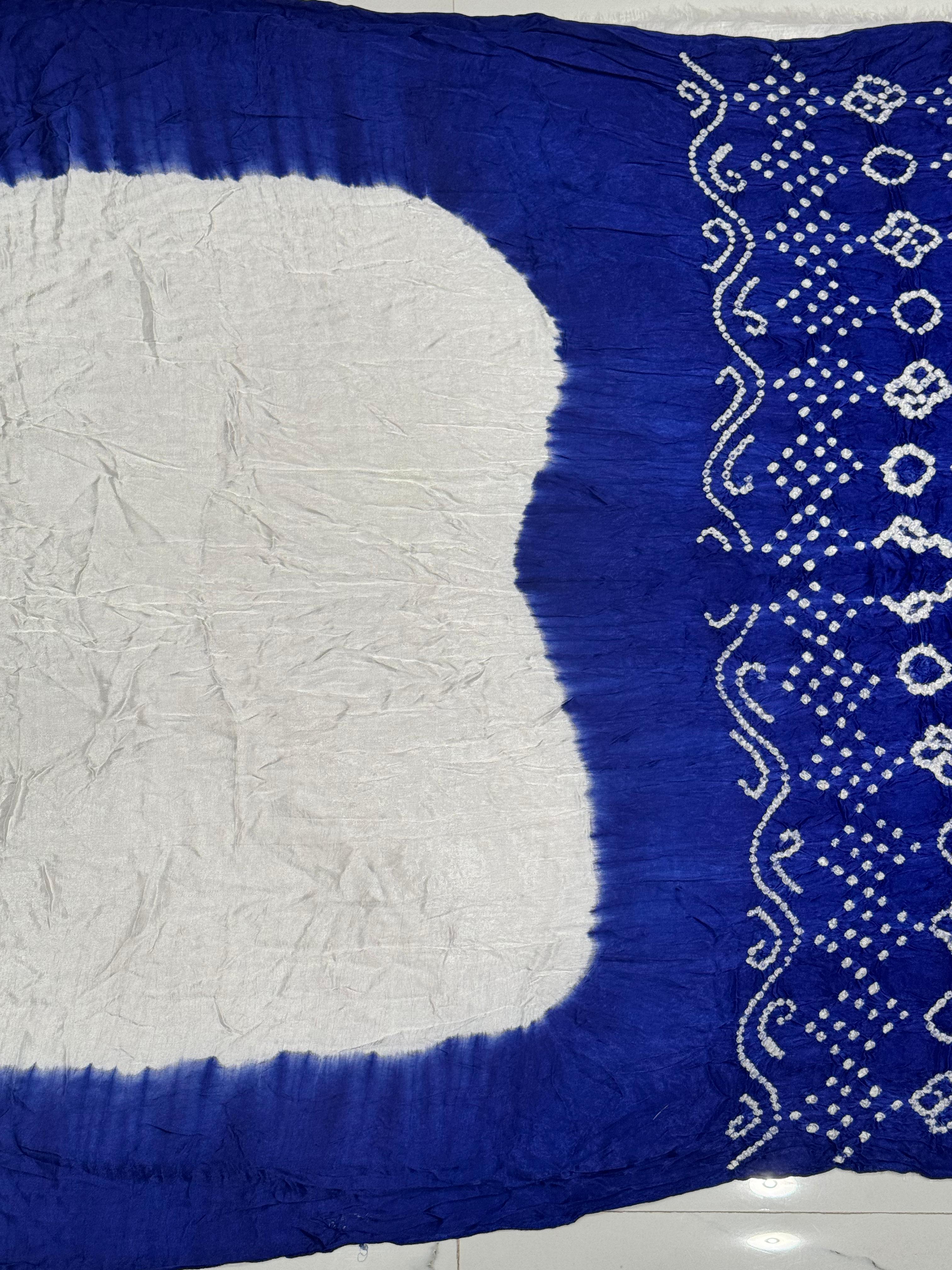 Pretty Blue Plain Pure Modal Silk Shibori Bandhani With Zari Pallu