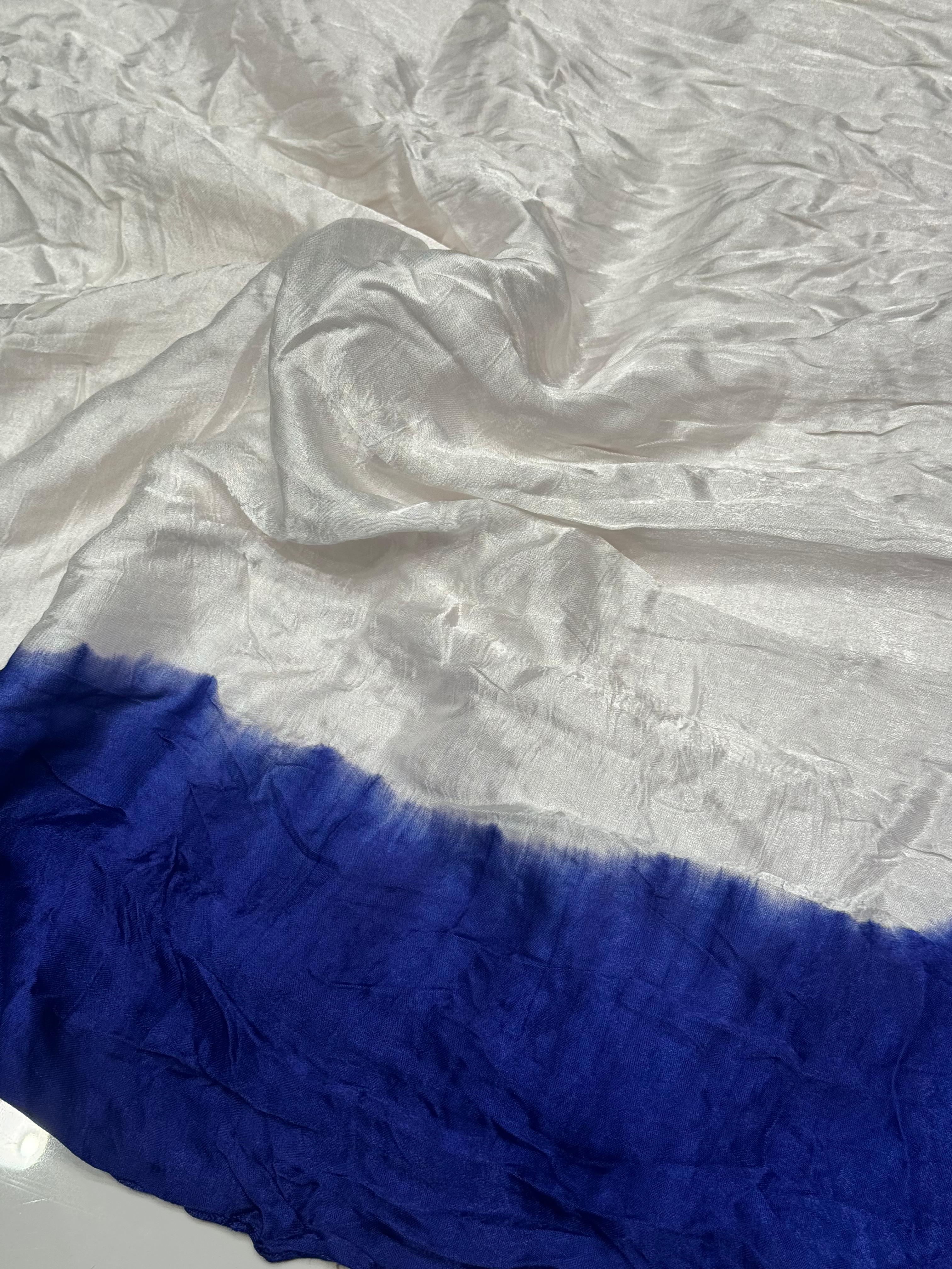 Pretty Blue Plain Pure Modal Silk Shibori Bandhani With Zari Pallu