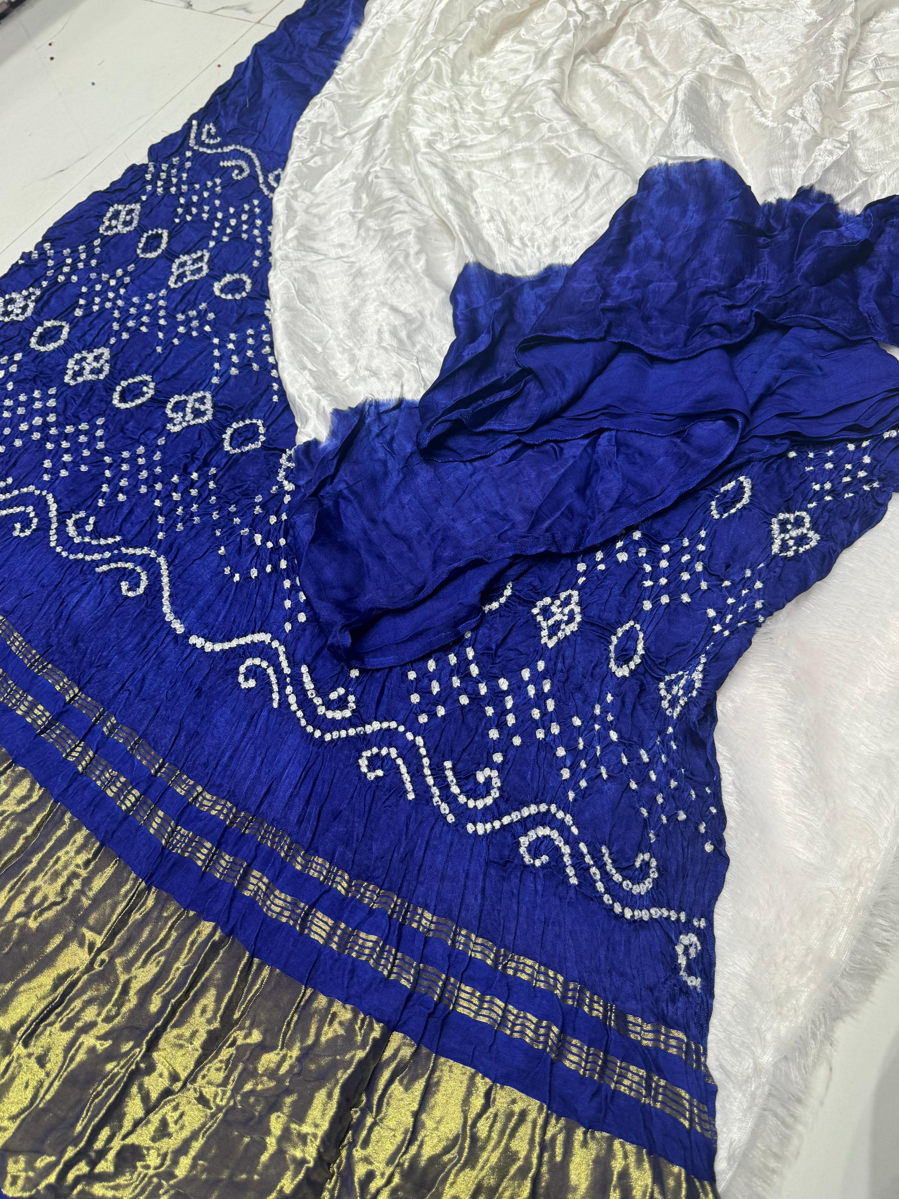 Pretty Blue Plain Pure Modal Silk Shibori Bandhani With Zari Pallu