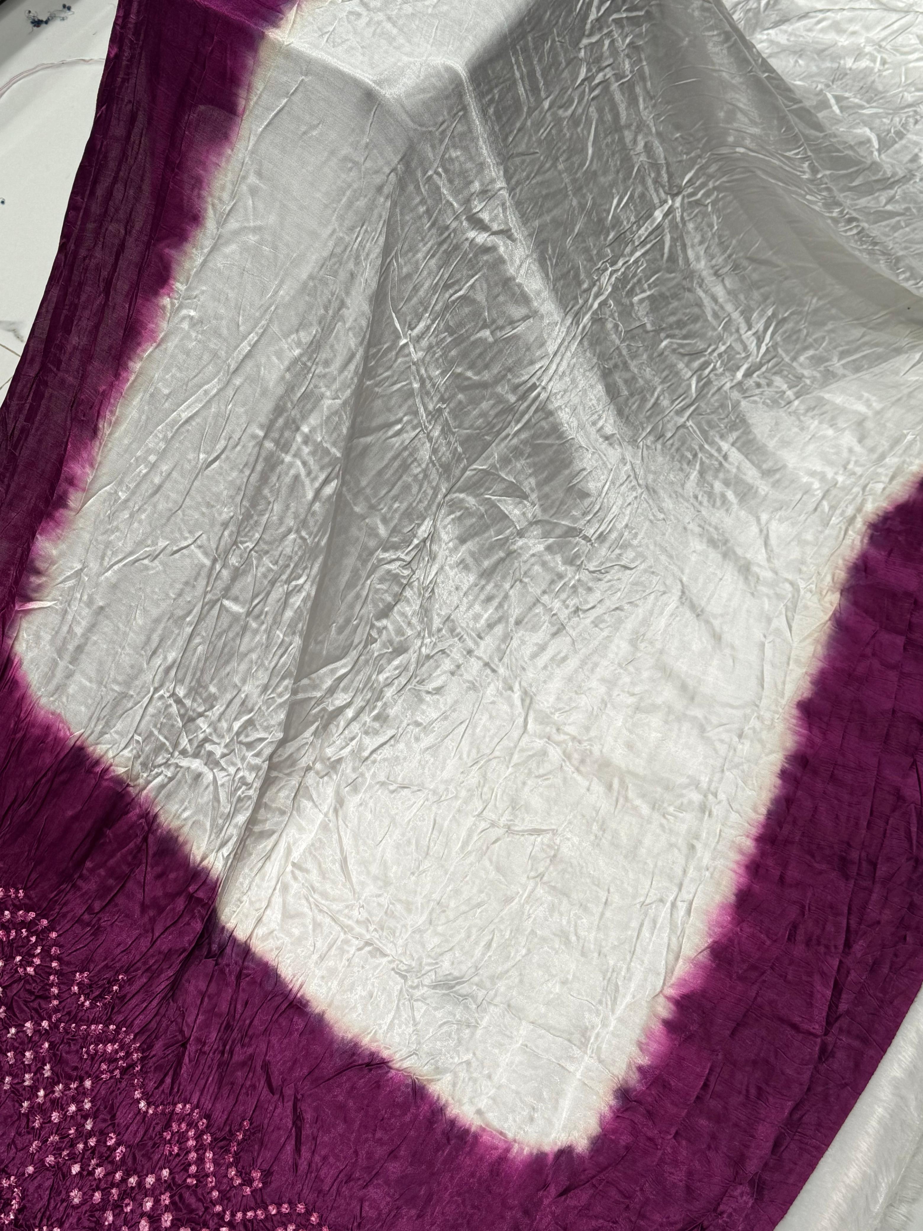 Pretty Purple Plain Pure Modal Silk Shibori Bandhani With Zari Pallu