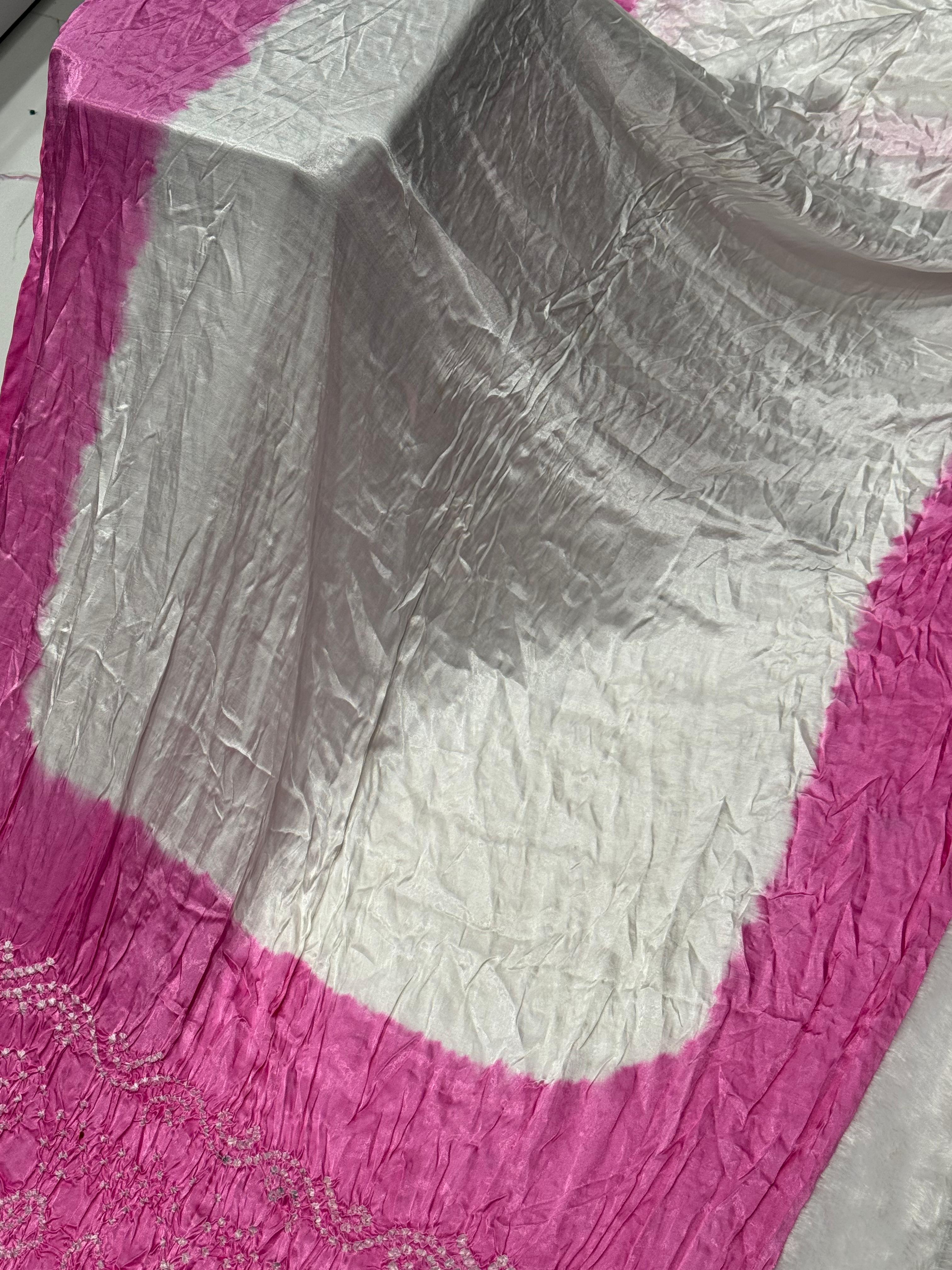 Pretty Light Pink Plain Pure Modal Silk Shibori Bandhani With Zari Pallu