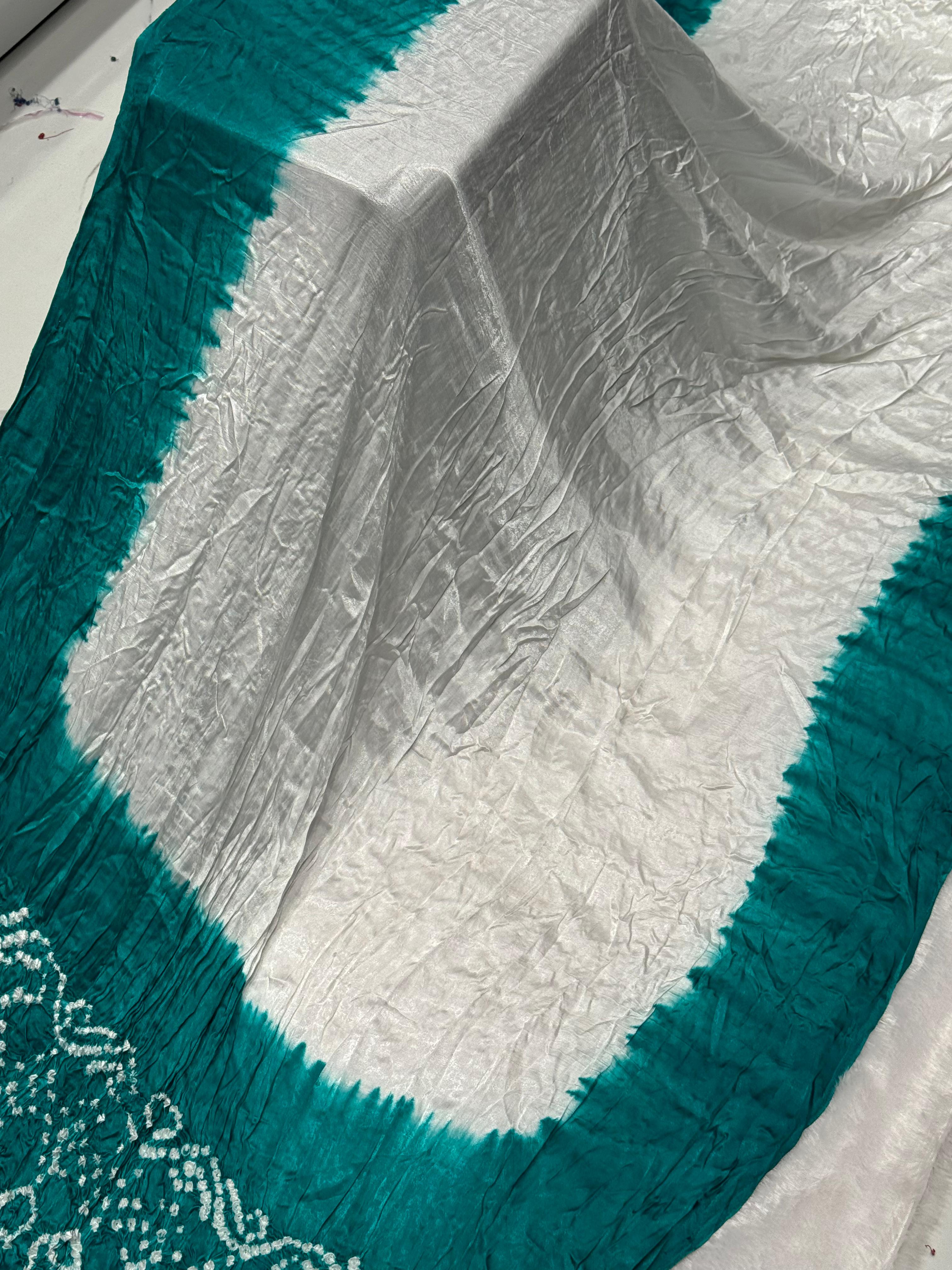 Pretty Dark Aqua Plain Pure Modal Silk Shibori Bandhani With Zari Pallu