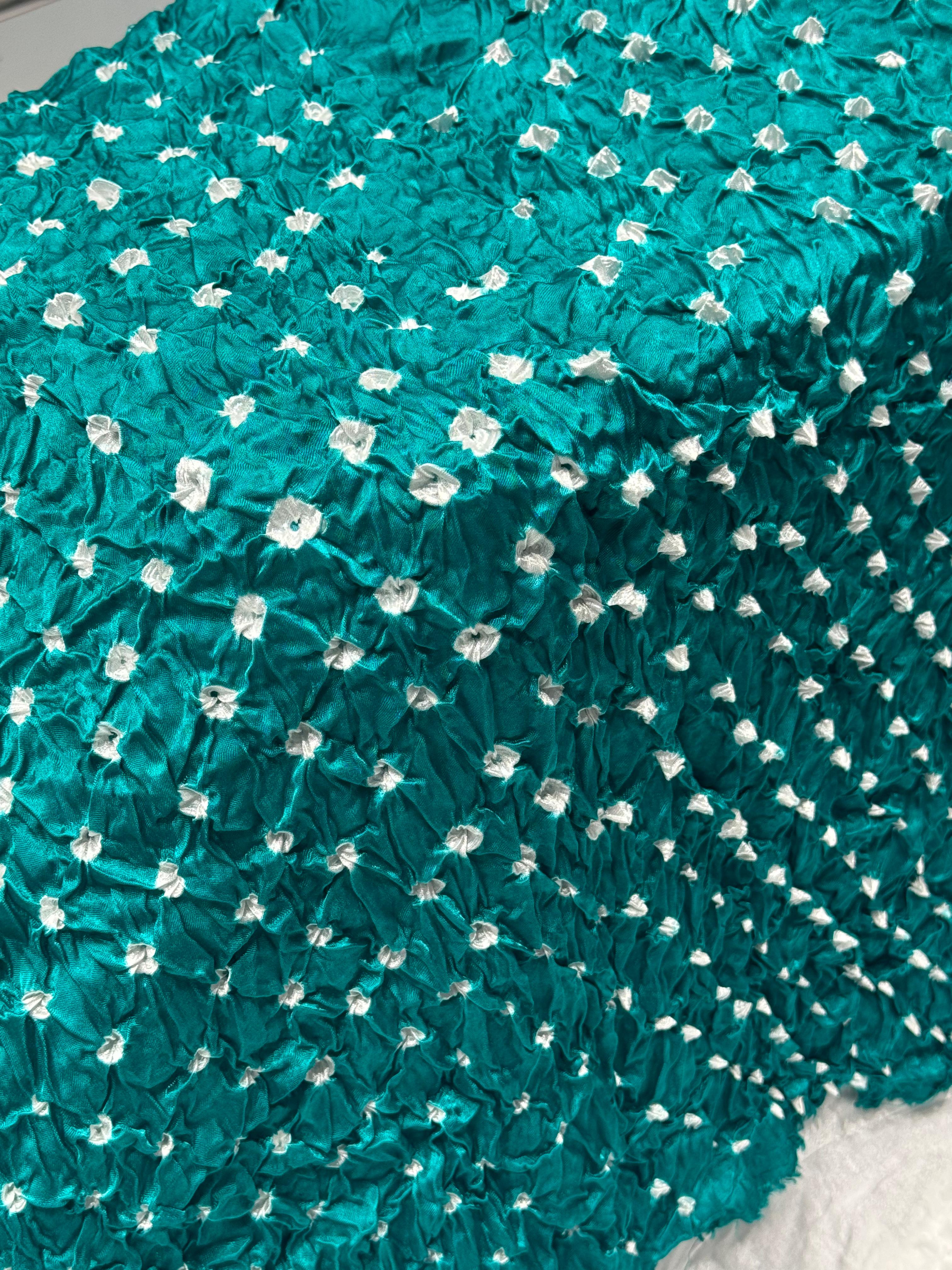 Pretty Dark Aqua Plain Pure Modal Silk Shibori Bandhani With Zari Pallu