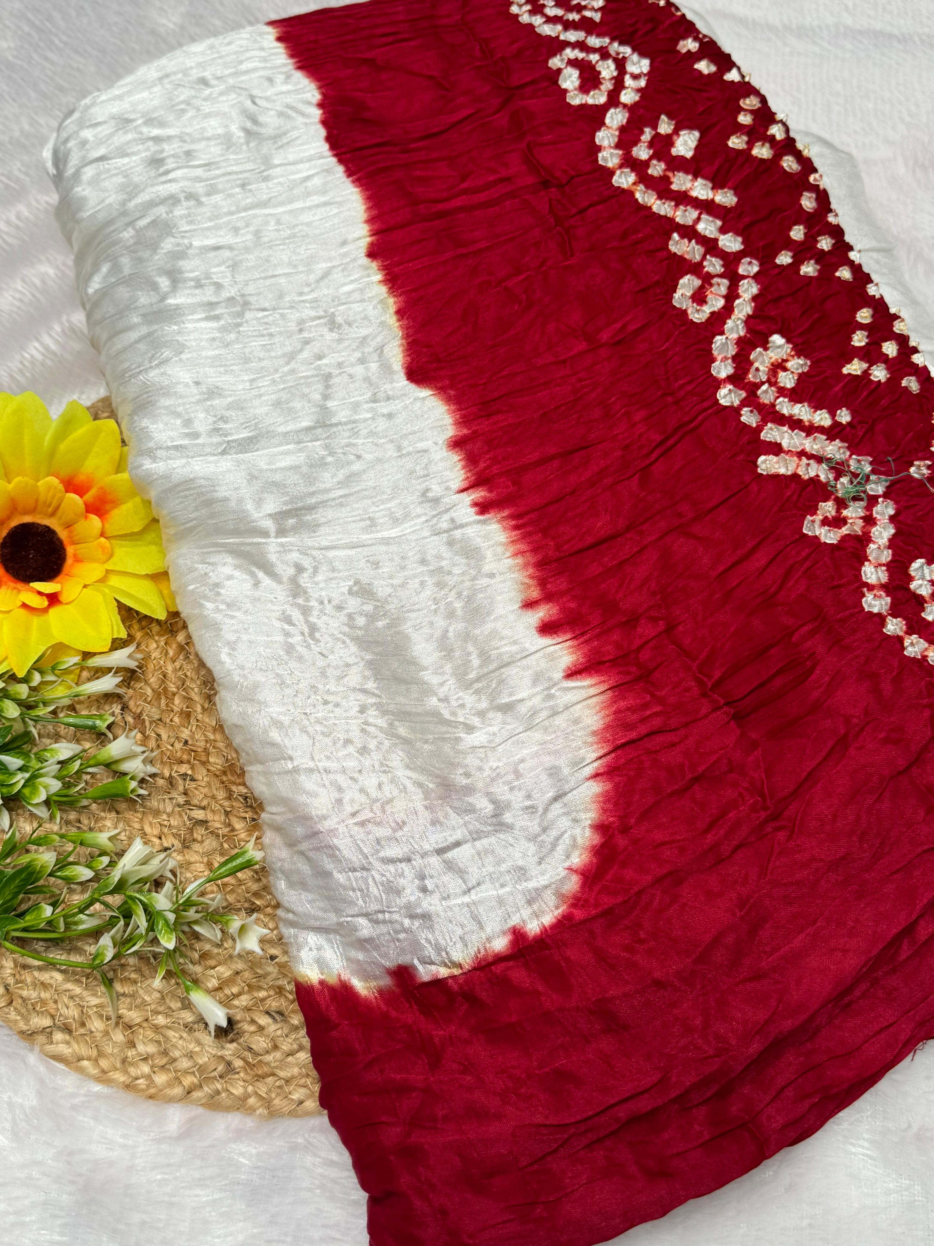 Pretty Maroon Plain Pure Modal Silk Shibori Bandhani With Zari Pallu