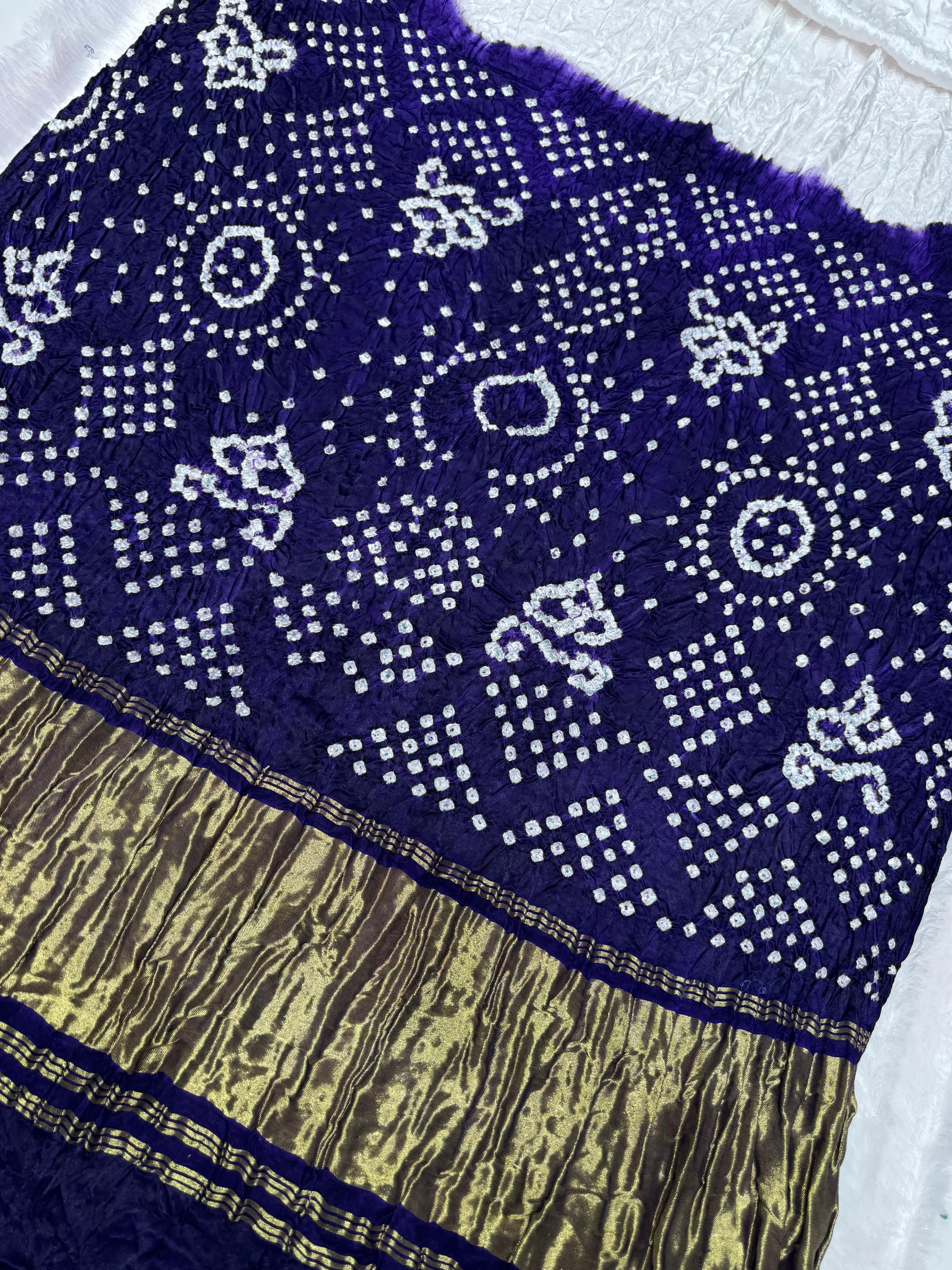 Pretty Purple Kasumbo Pure Modal Silk Shibori Bandhani With Zari Pallu