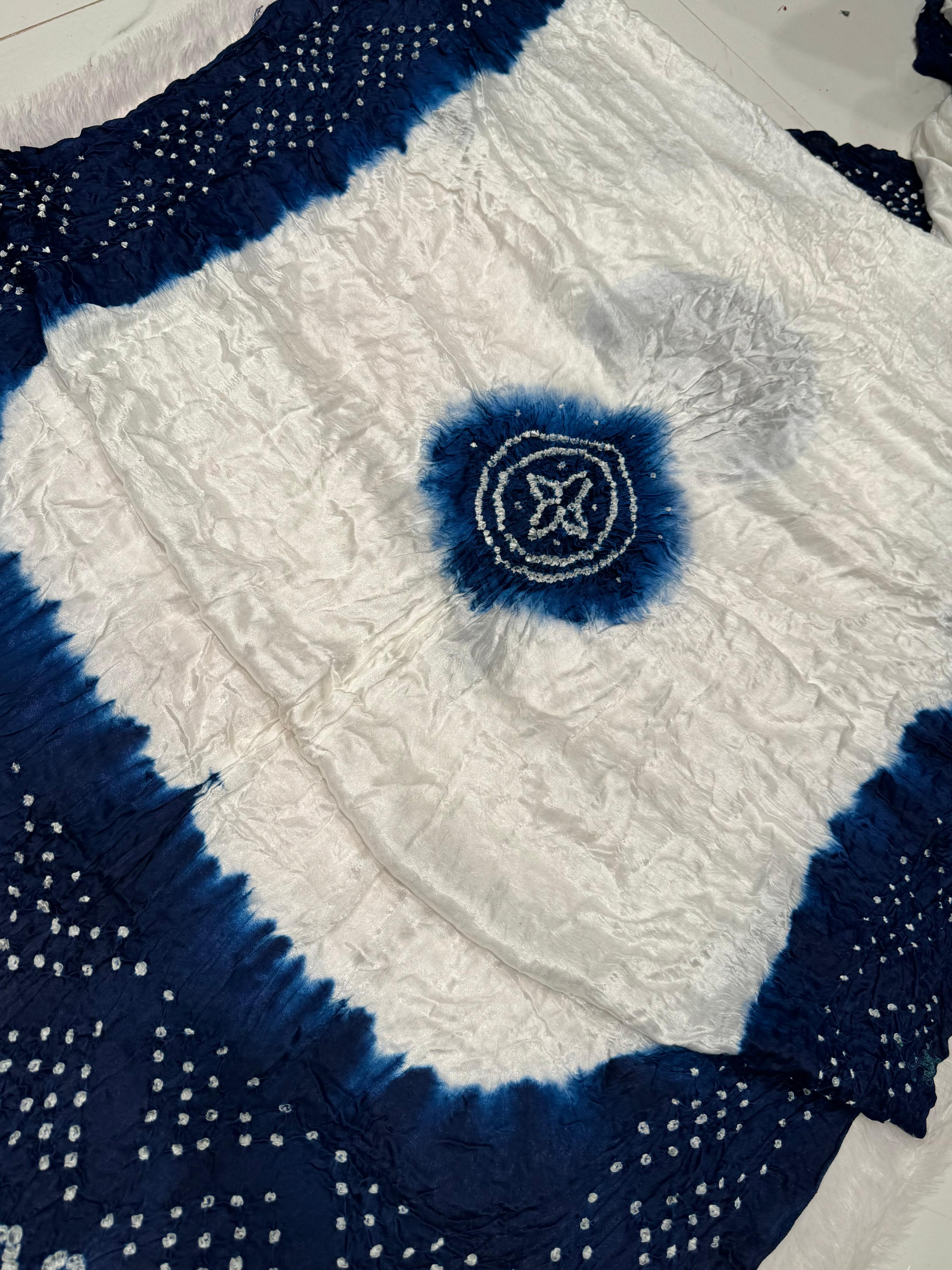 Pretty Indigo Morpich Kasumbo Pure Modal Silk Shibori Bandhani With Zari Pallu