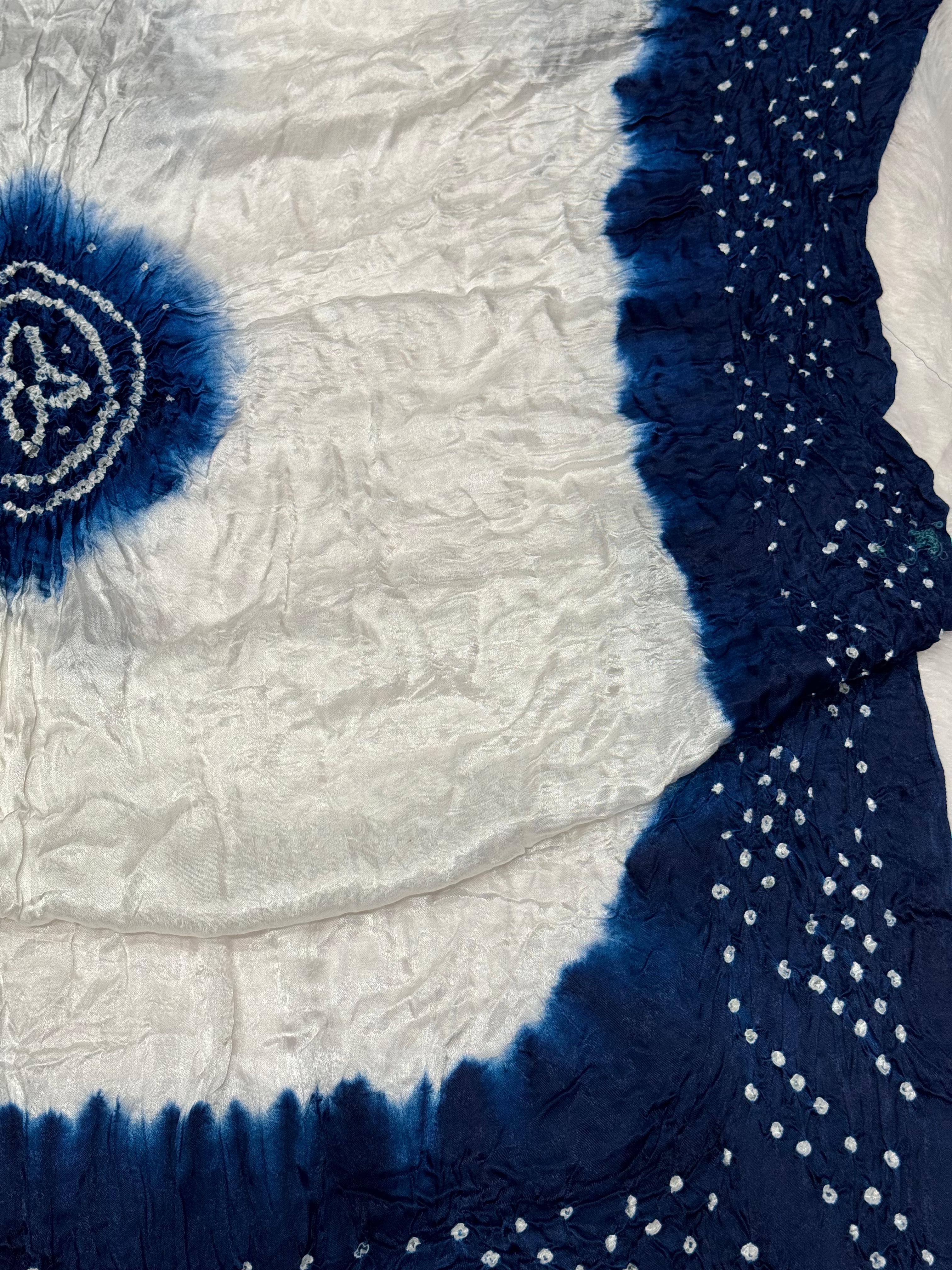 Pretty Indigo Morpich Kasumbo Pure Modal Silk Shibori Bandhani With Zari Pallu