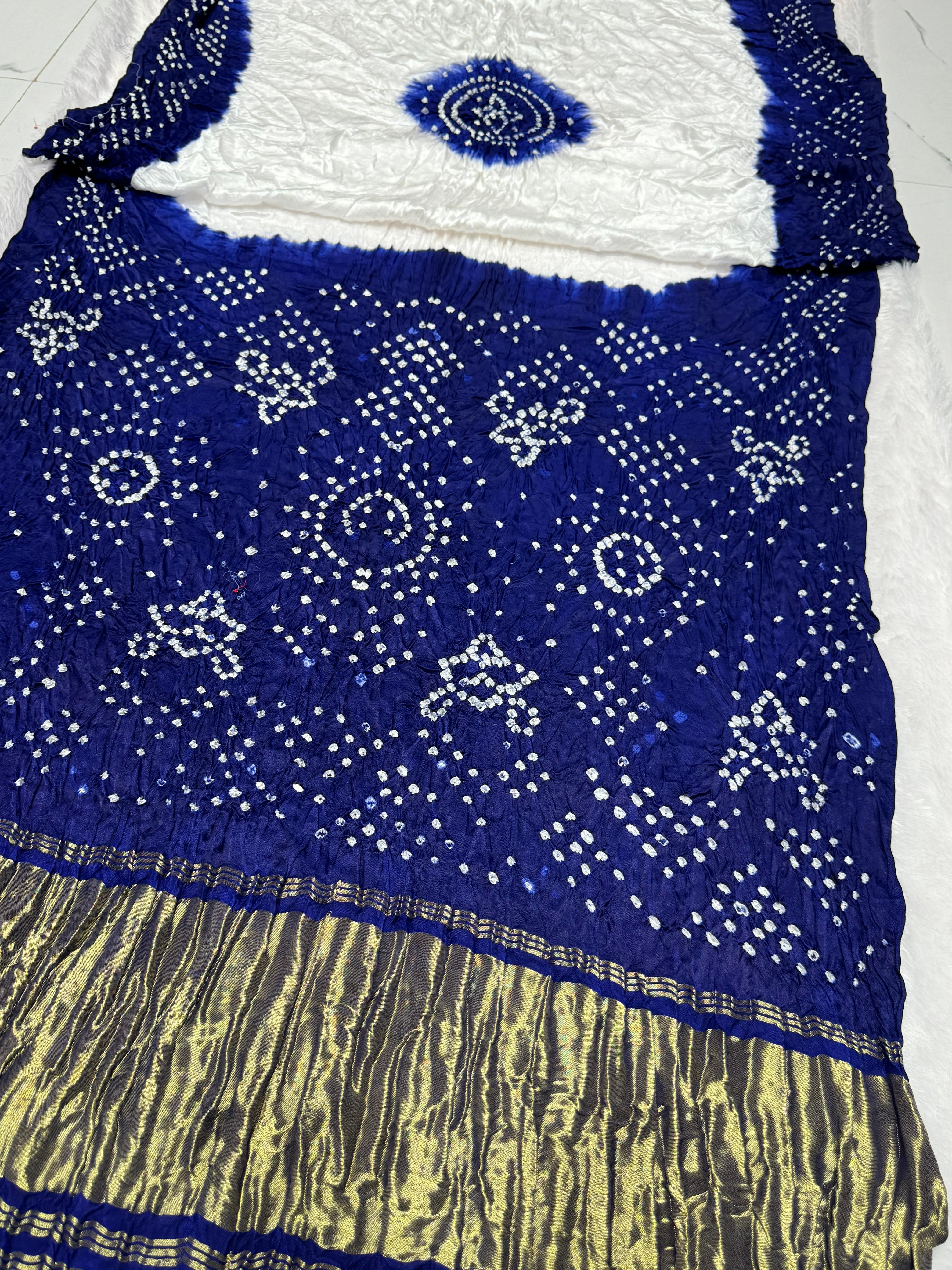 Pretty Blue Kasumbo Pure Modal Silk Shibori Bandhani With Zari Pallu