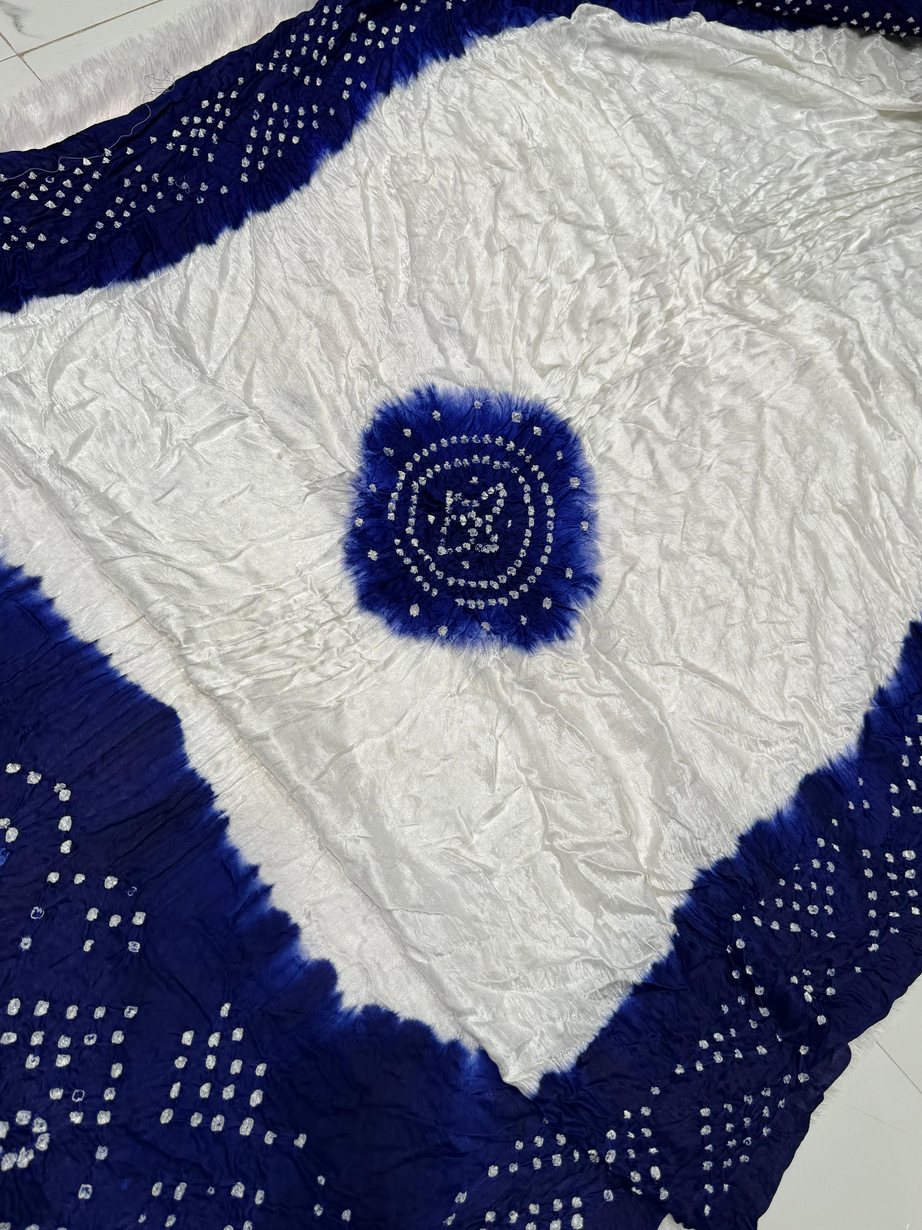 Pretty Blue Kasumbo Pure Modal Silk Shibori Bandhani With Zari Pallu