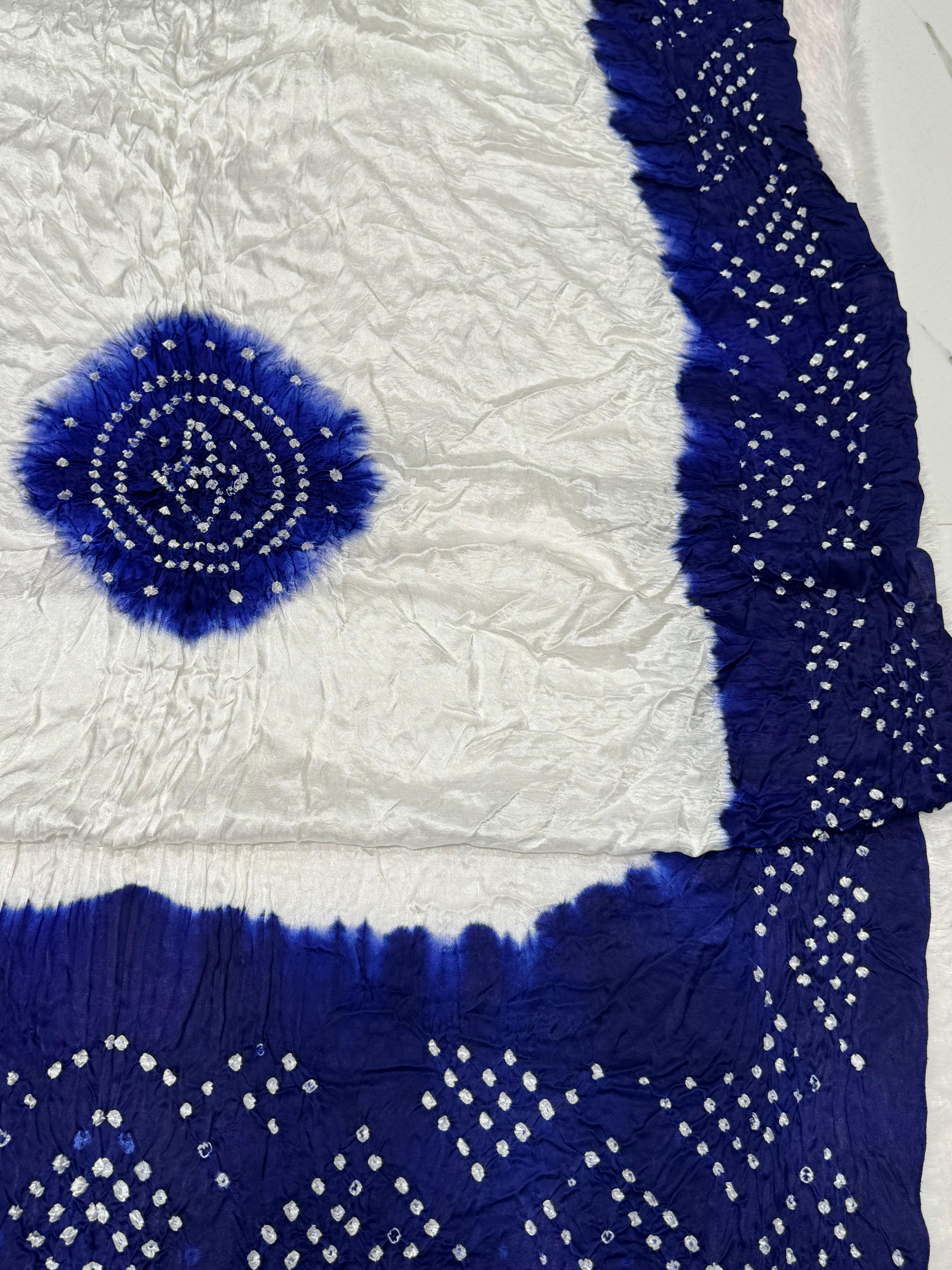 Pretty Blue Kasumbo Pure Modal Silk Shibori Bandhani With Zari Pallu