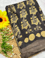 Black Ajrakh Hand Block Modal Silk Saree With Zari Pallu KL1