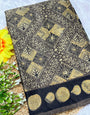 Black Ajrakh Hand Block Modal Silk Saree With Zari Pallu KL1