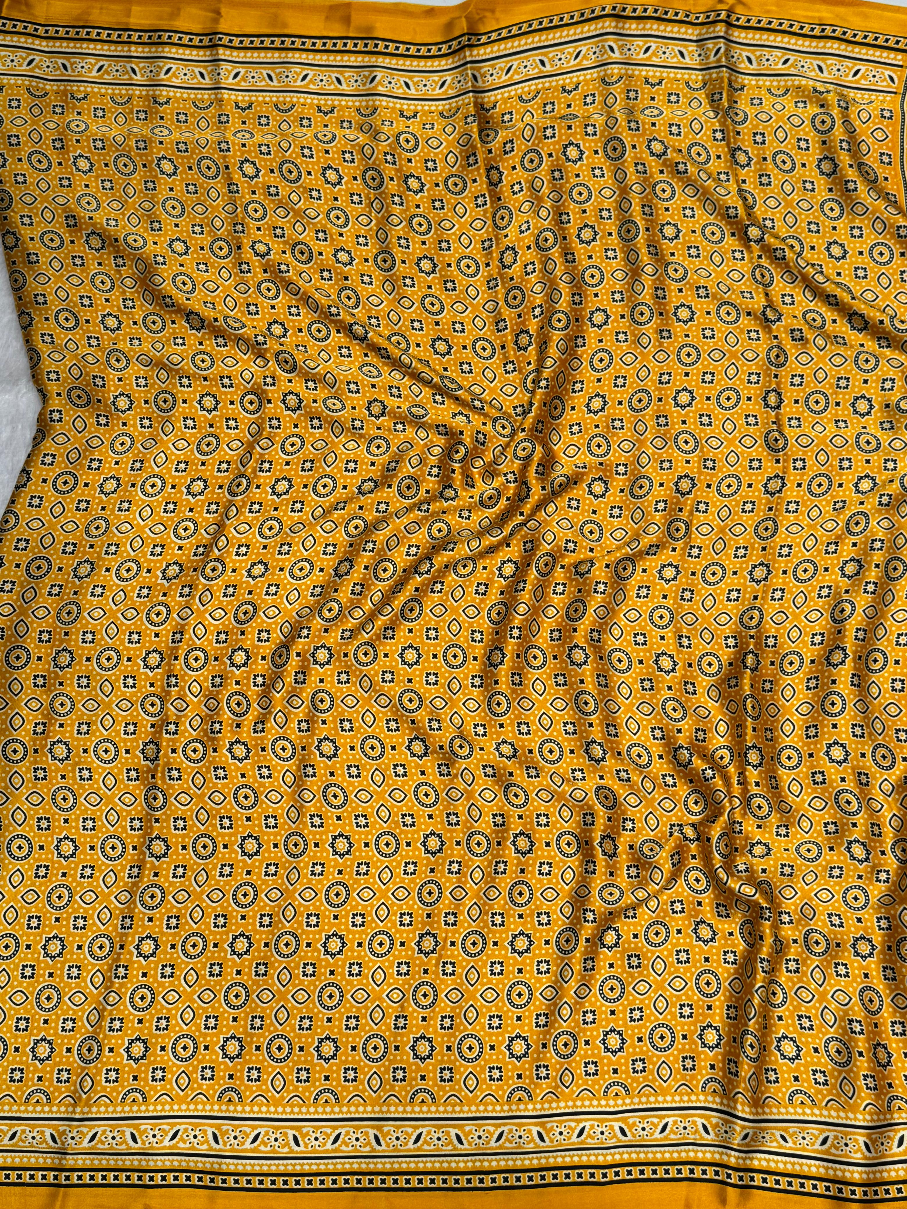 Yellow Ajrakh Printed Soft Modal Silk Natural Print Saree P1