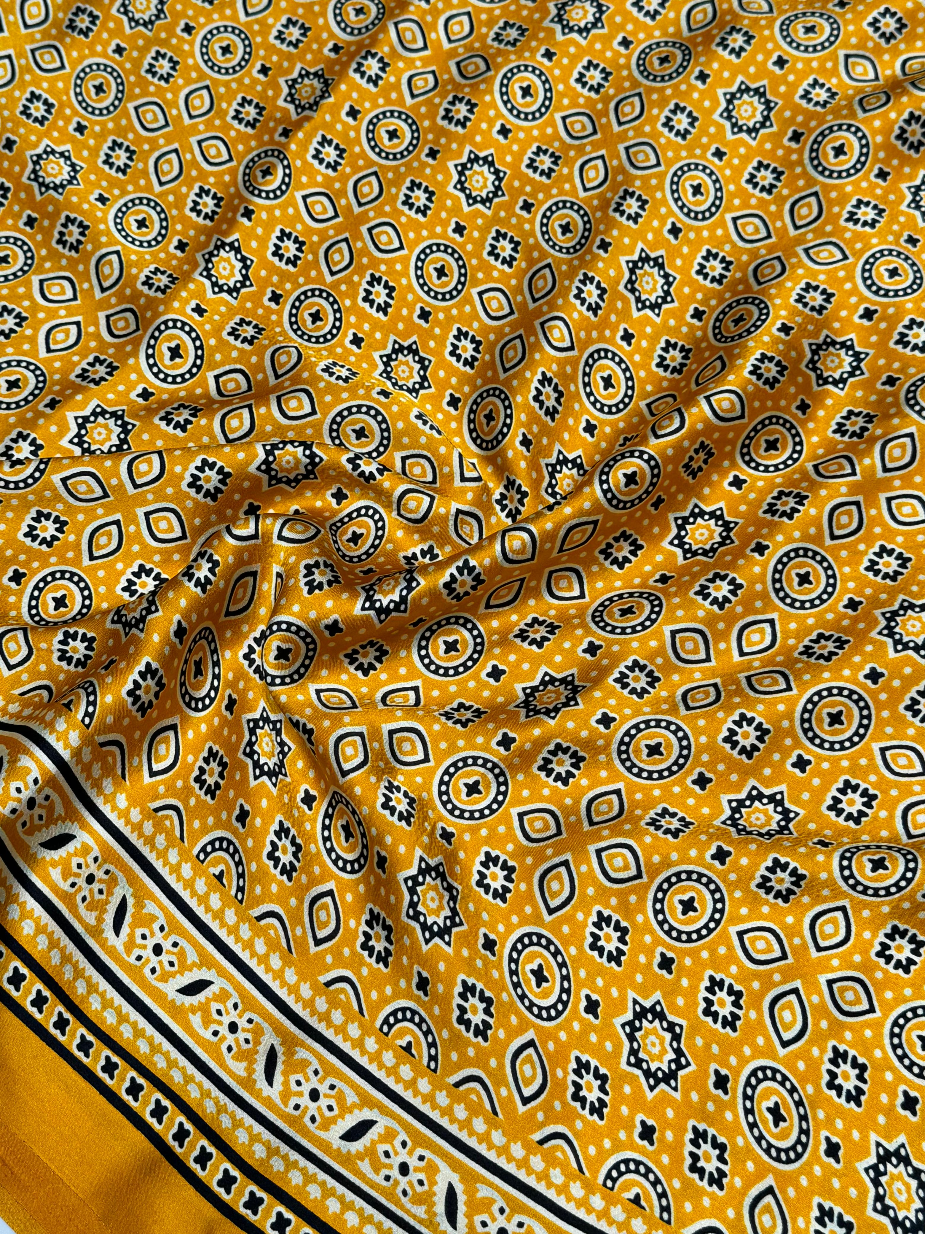 Yellow Ajrakh Printed Soft Modal Silk Natural Print Saree P1