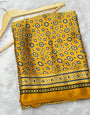 Yellow Ajrakh Printed Soft Modal Silk Natural Print Saree P1