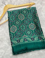 Sea Green Ajrakh Printed Soft Modal Silk Natural Print Saree P2