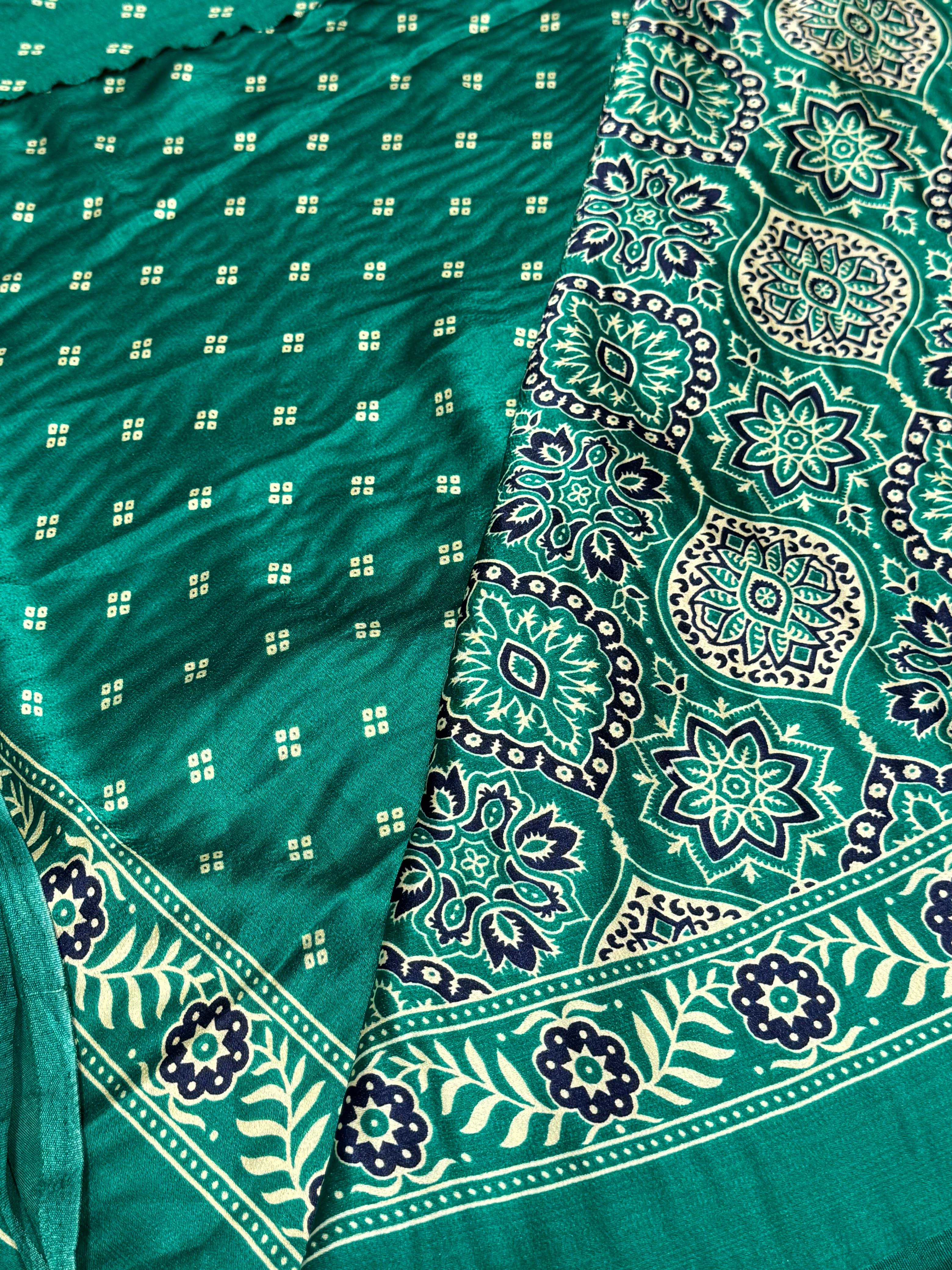 Sea Green Ajrakh Printed Soft Modal Silk Natural Print Saree P2