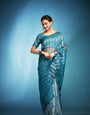 Lavish Aqua Blue Printed Tissue Saree