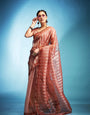 Exquisite Peach  Blue Printed Tissue Saree