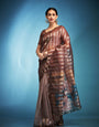 Misty Brown Printed Tissue Saree