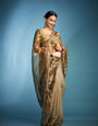 Grand Yellow Blue Printed Tissue Saree