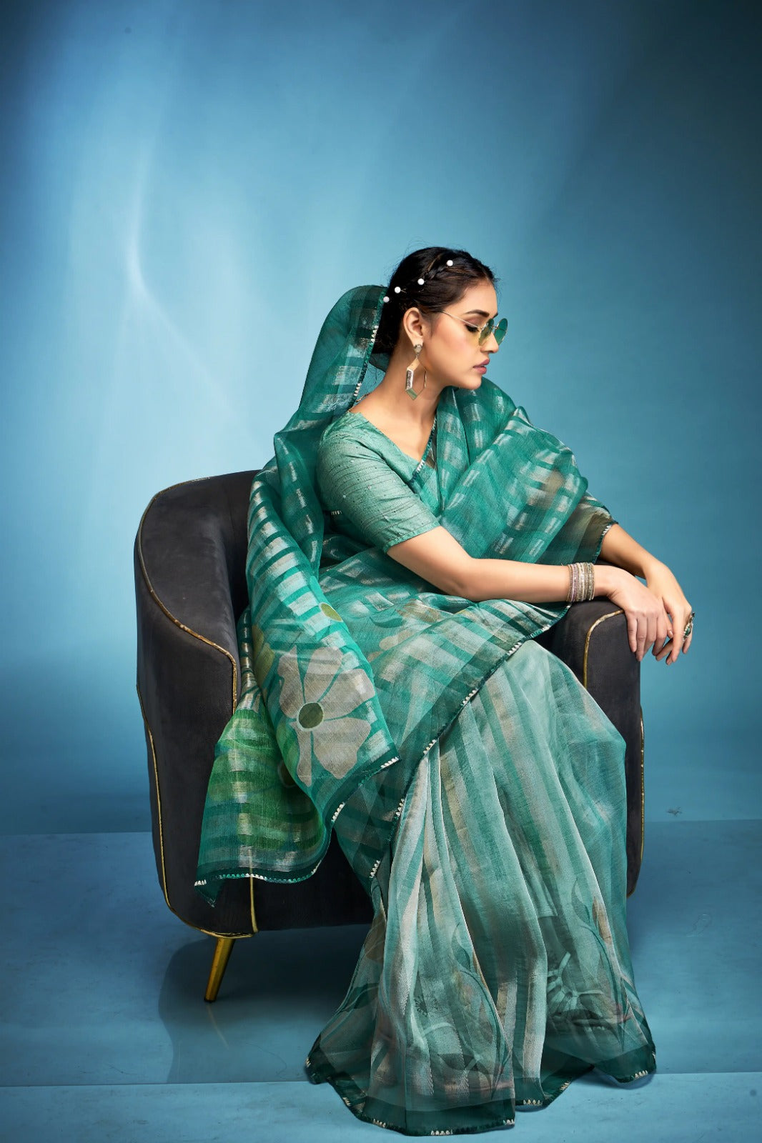 Optimistic Green Printed Tissue Saree