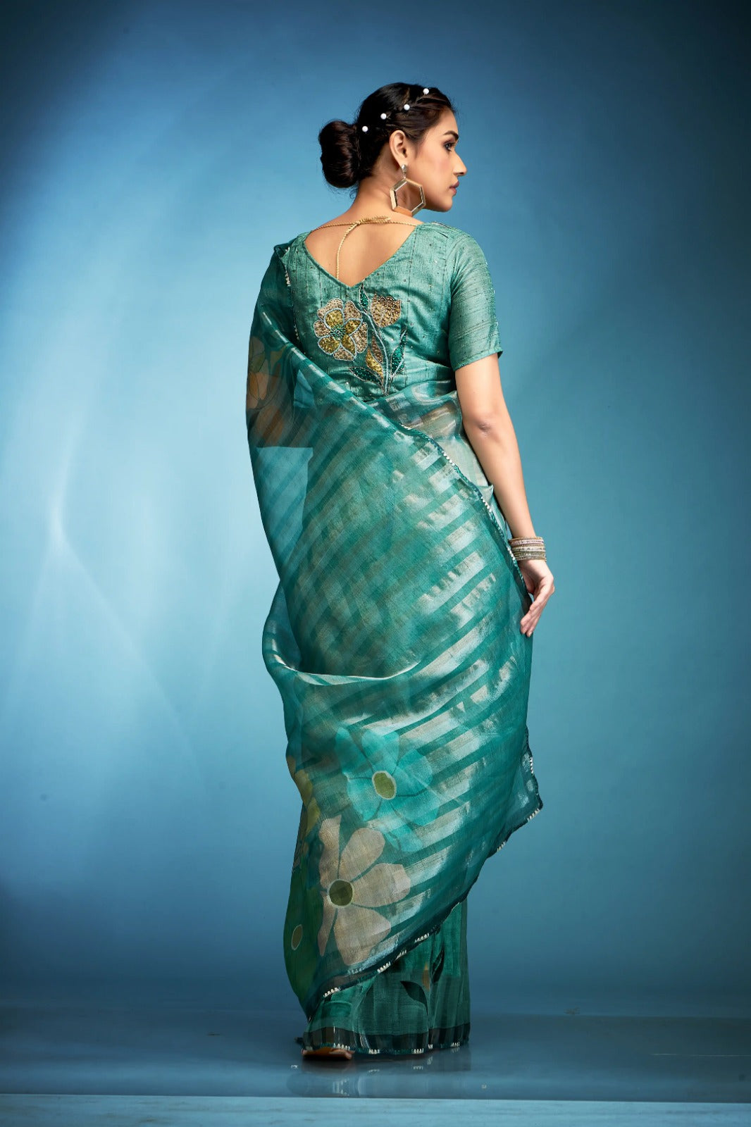 Optimistic Green Printed Tissue Saree