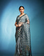 Meticulous Grey Printed Tissue Saree