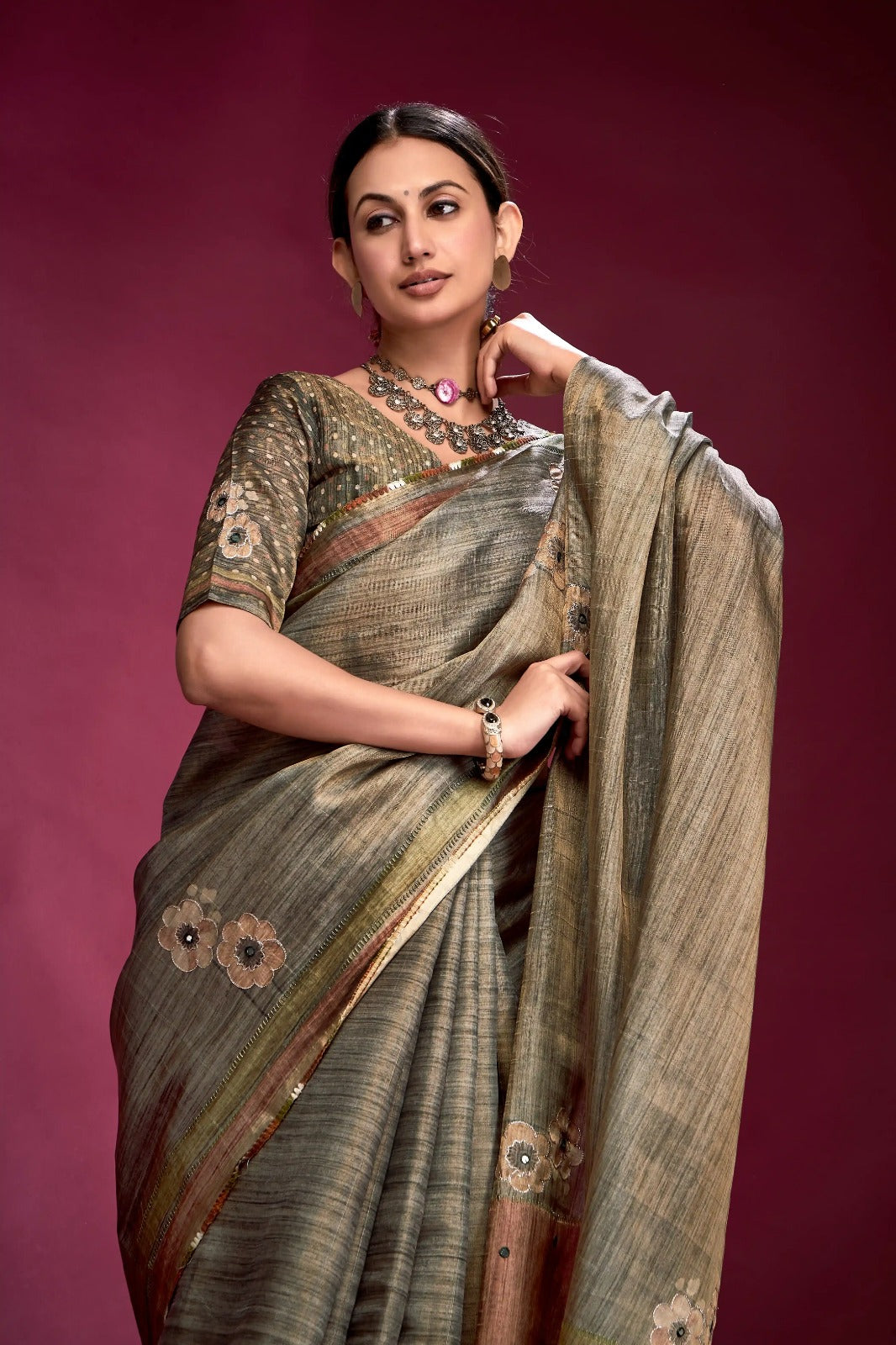 Majestic Multicolor Tussar Silk Saree