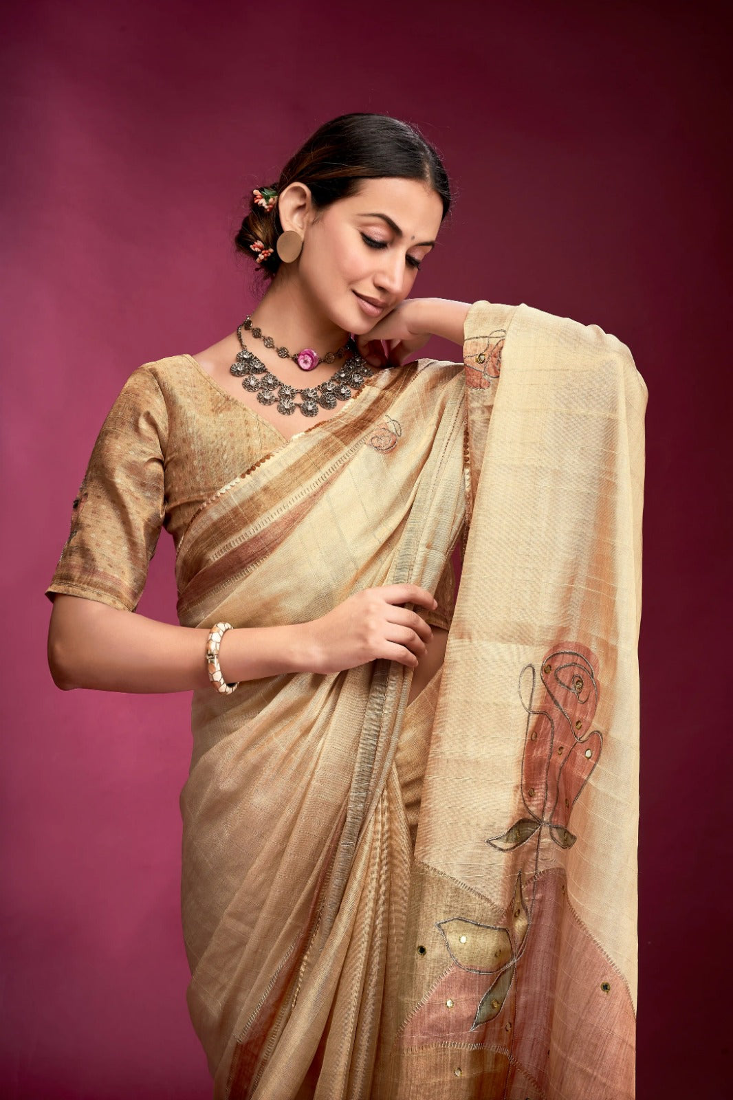 Delicate Cream Tussar Silk Saree