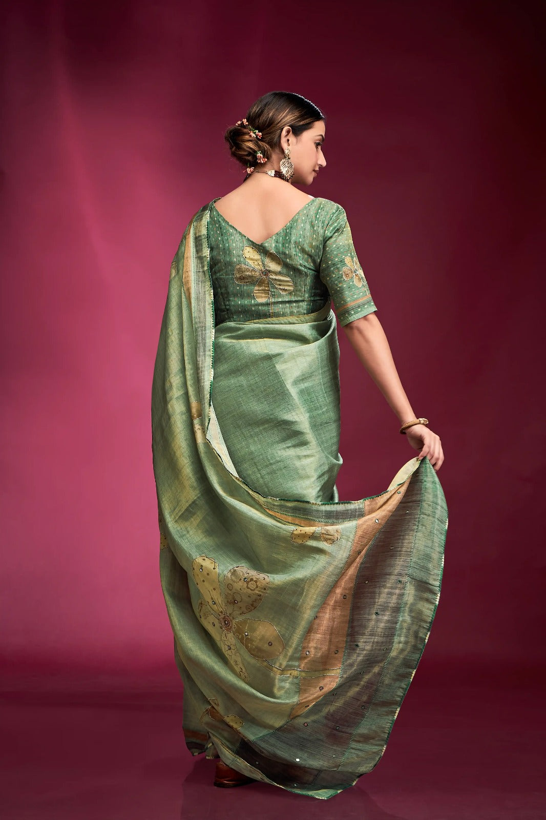 Uplifting Light Green Tussar Silk Saree