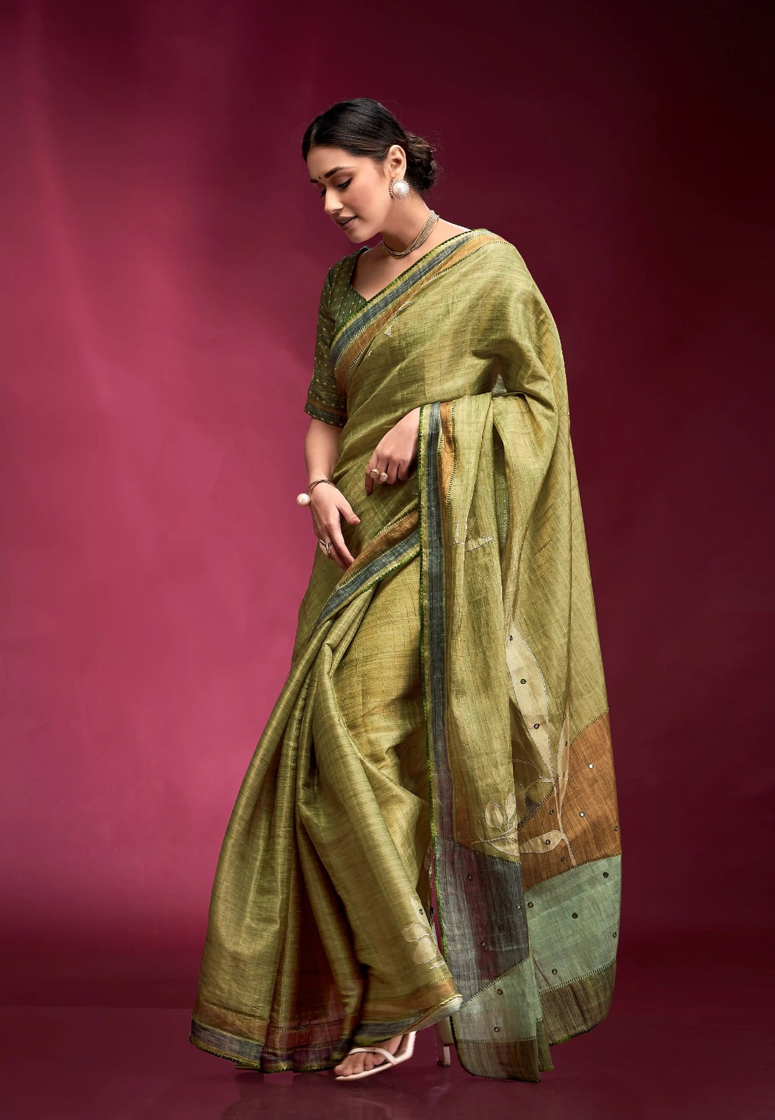 Blushing Green Tussar Silk Saree