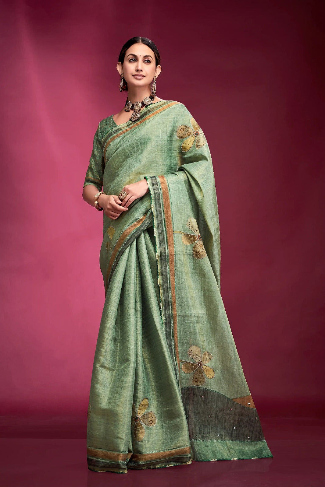 Uplifting Light Green Tussar Silk Saree