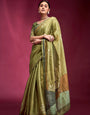 Blushing Green Tussar Silk Saree