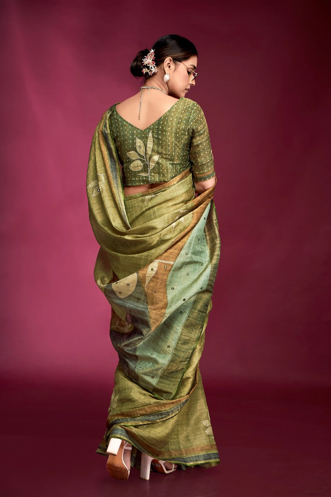 Blushing Green Tussar Silk Saree