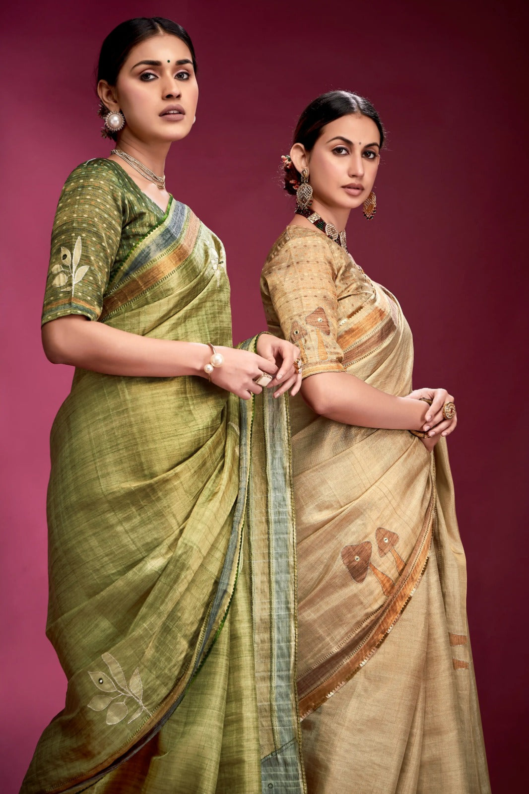 Blushing Green Tussar Silk Saree