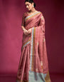 Vivid Peach Tussar Silk Saree