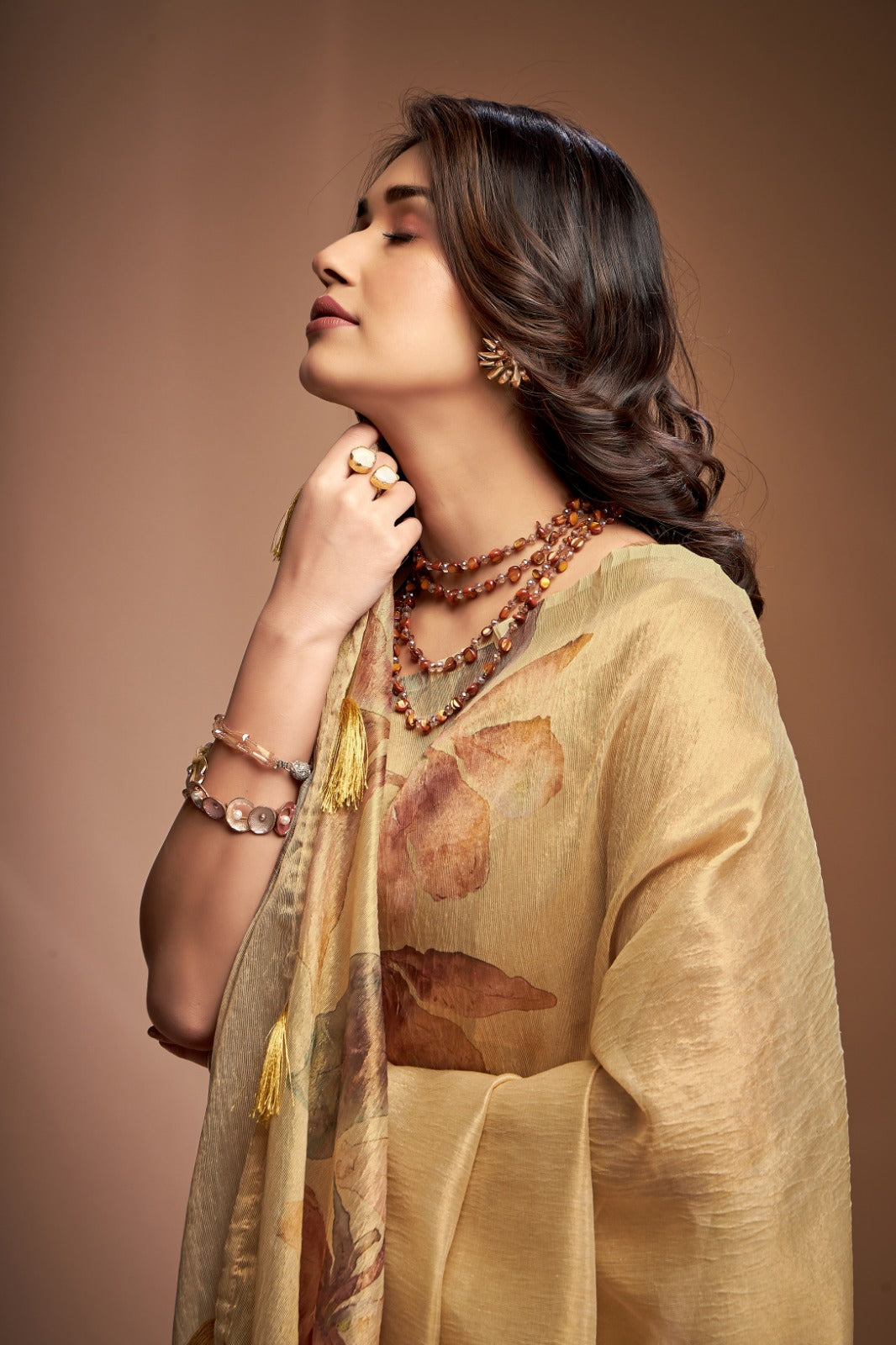 Pearly Yellow Crushed Tissue Saree